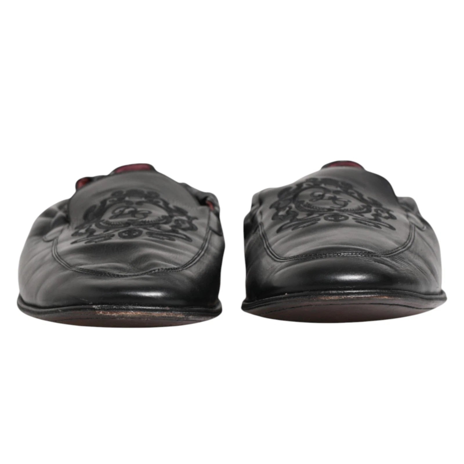 Dolce & Gabbana Black Leather Slip On Men Flat Loafers Shoes | Regal Royce