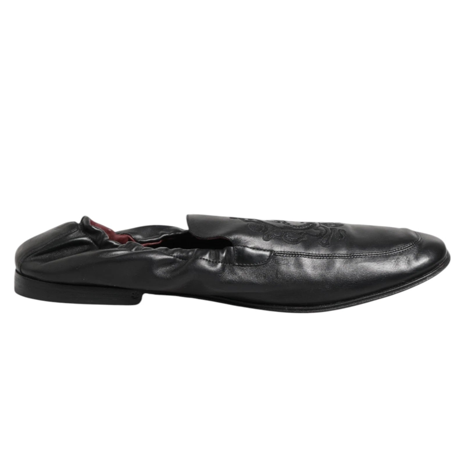 Dolce & Gabbana Black Leather Slip On Men Flat Loafers Shoes | Regal Royce