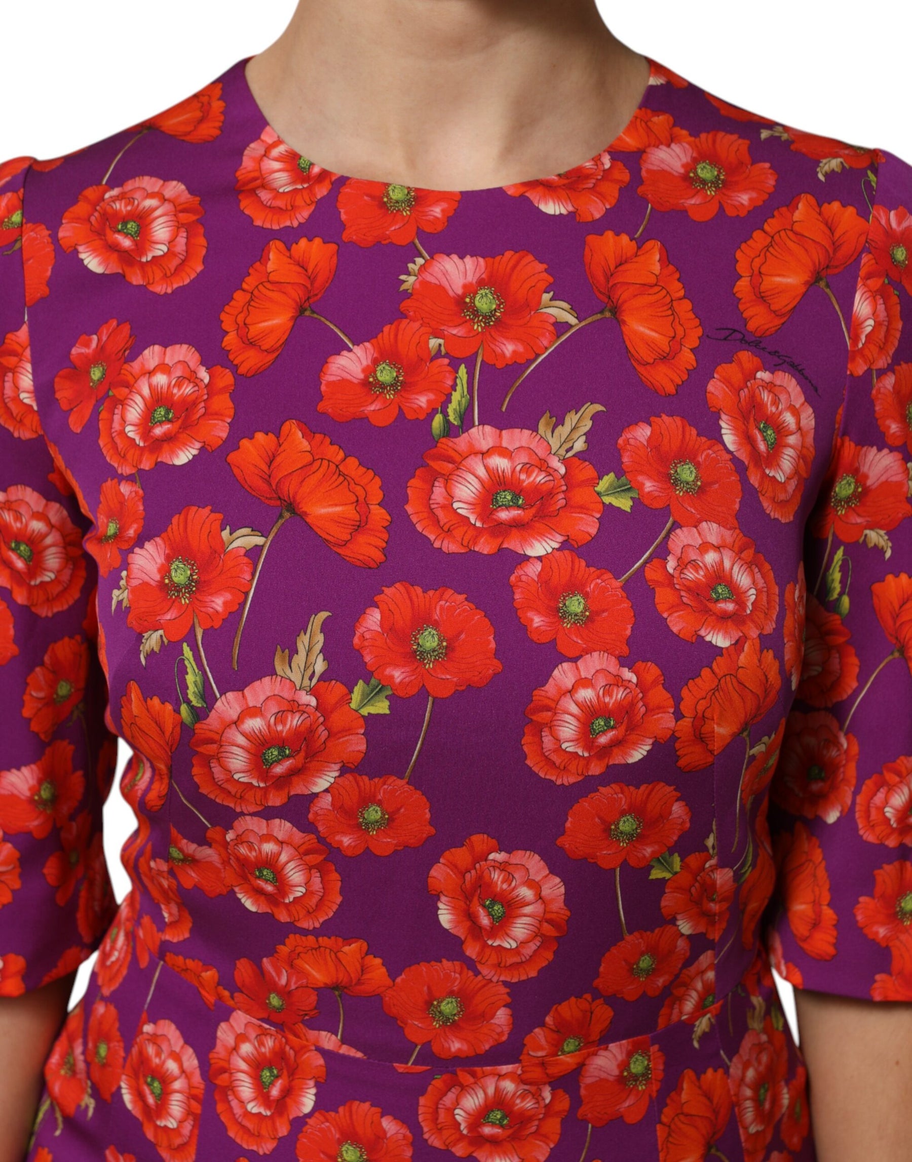 Dolce & Gabbana Purple Silk Floral Print Midi Sheath Dress | Regal Royce