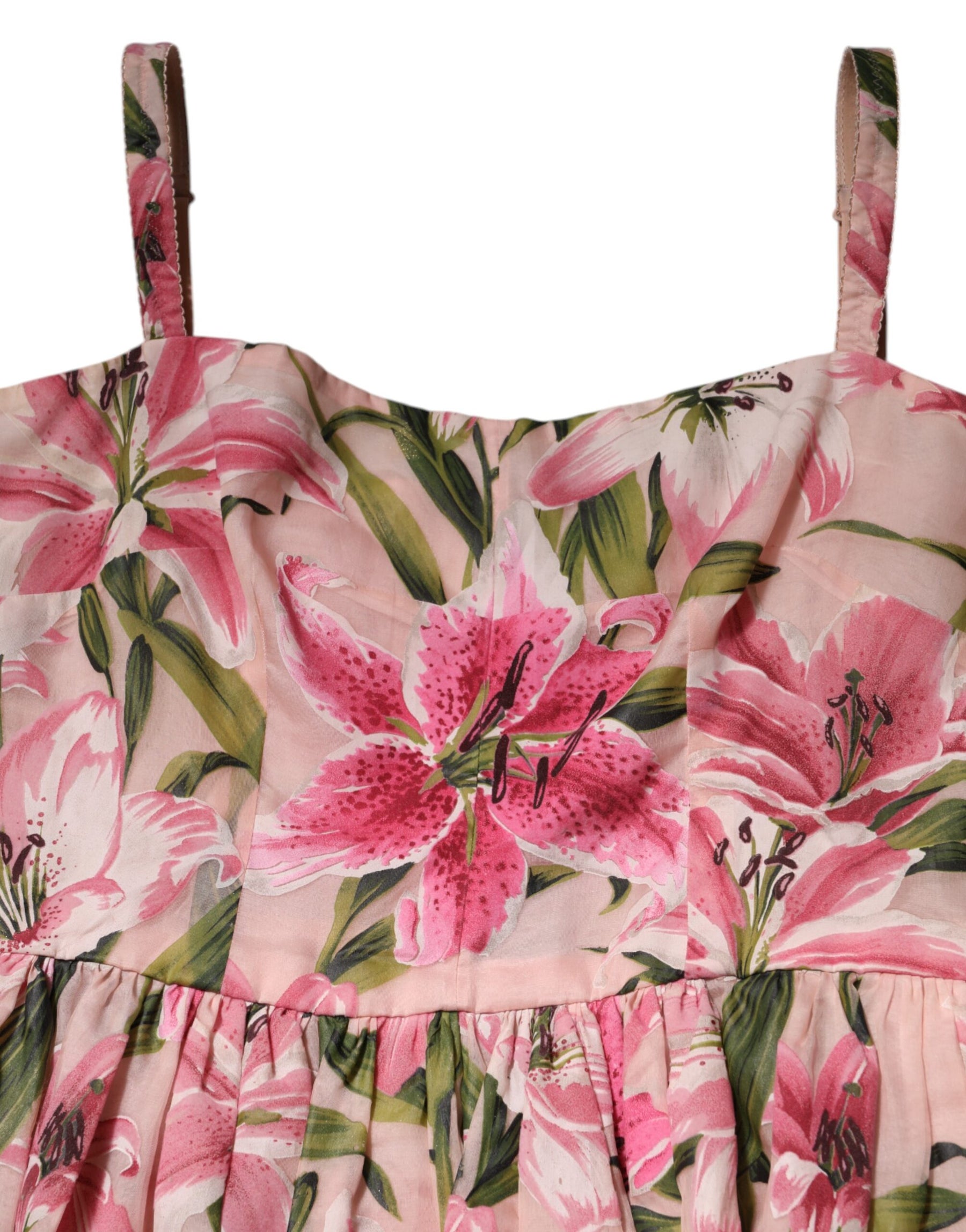 Dolce & Gabbana Pink Floral Lily Print Midi Sleeveless Dress | Regal Royce