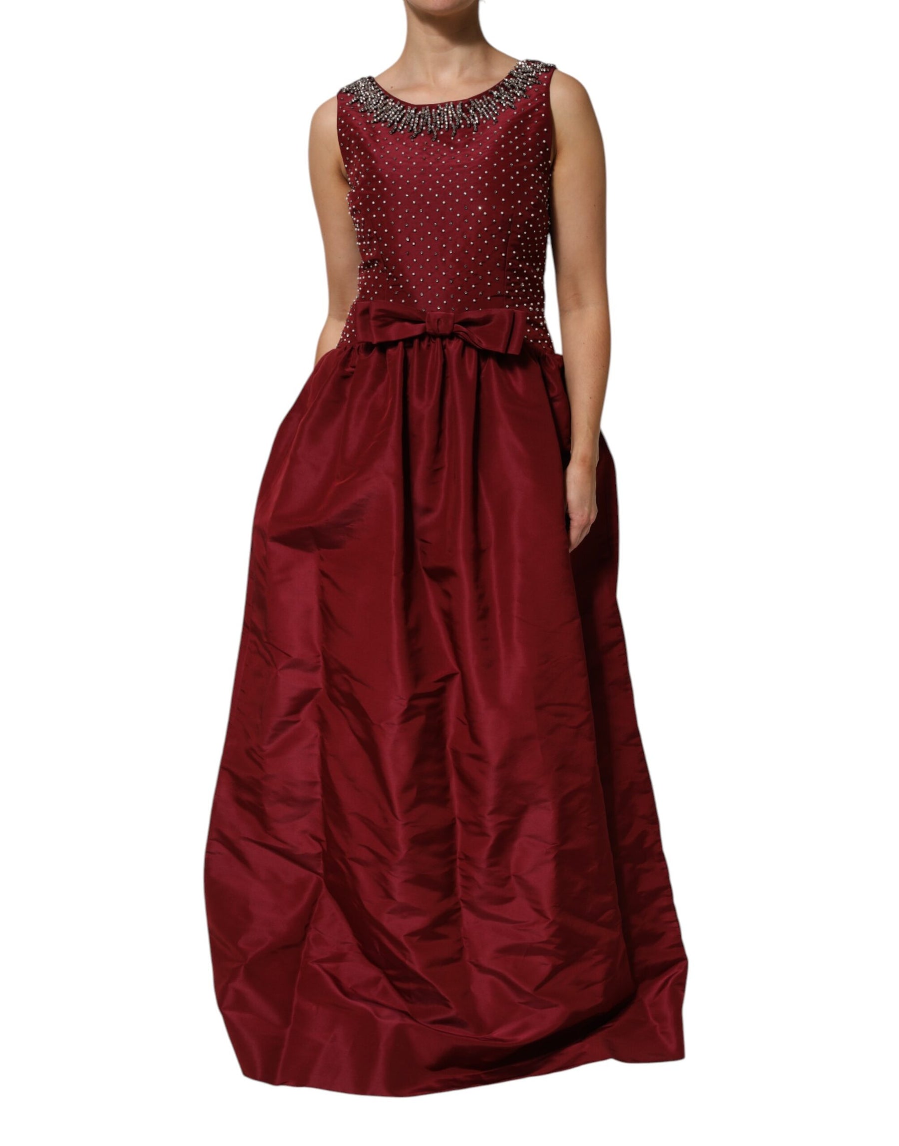 Dolce & Gabbana Burgundy Silk Beaded Evening Gown Dress | Regal Royce