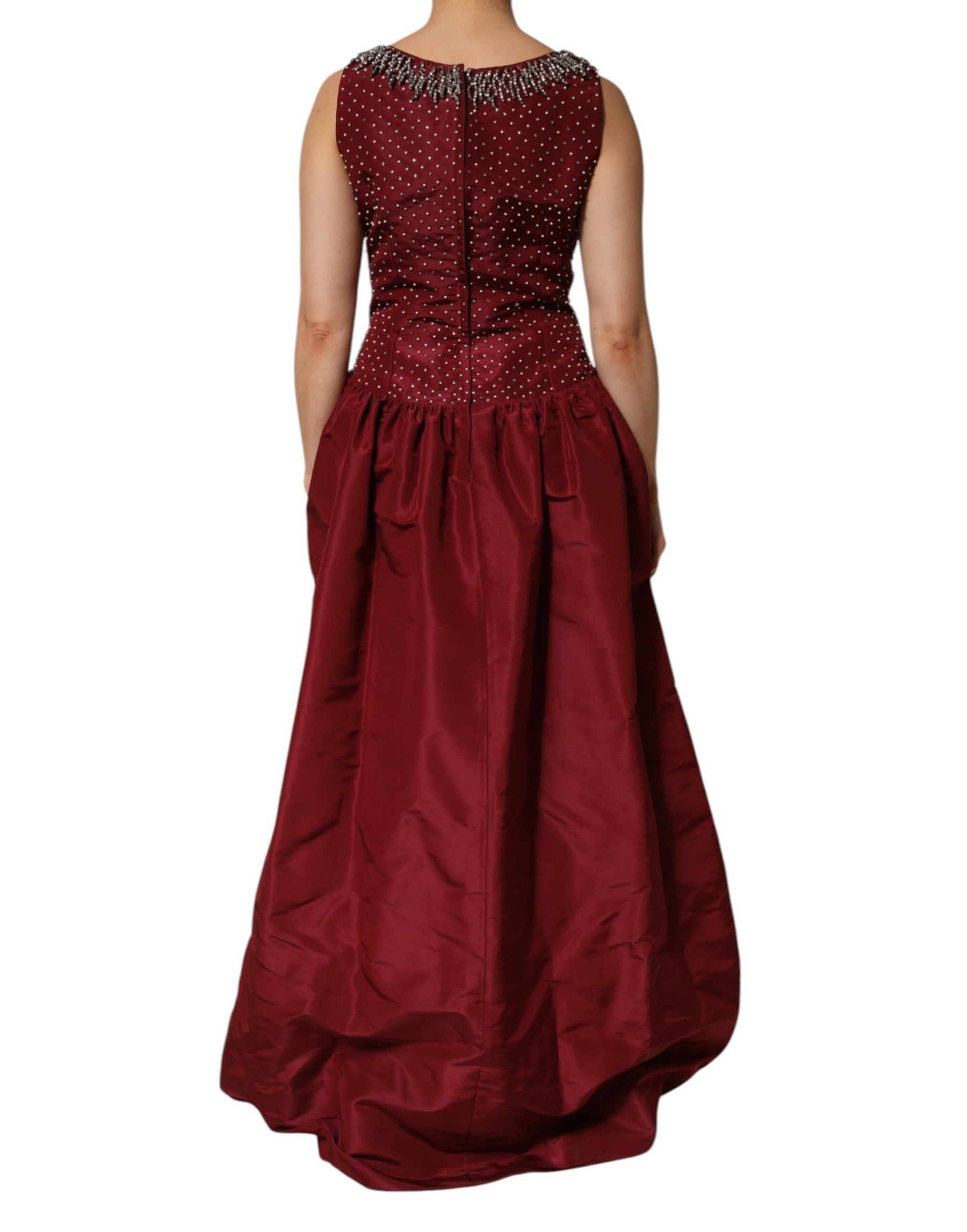 Dolce & Gabbana Burgundy Silk Beaded Evening Gown Dress | Regal Royce
