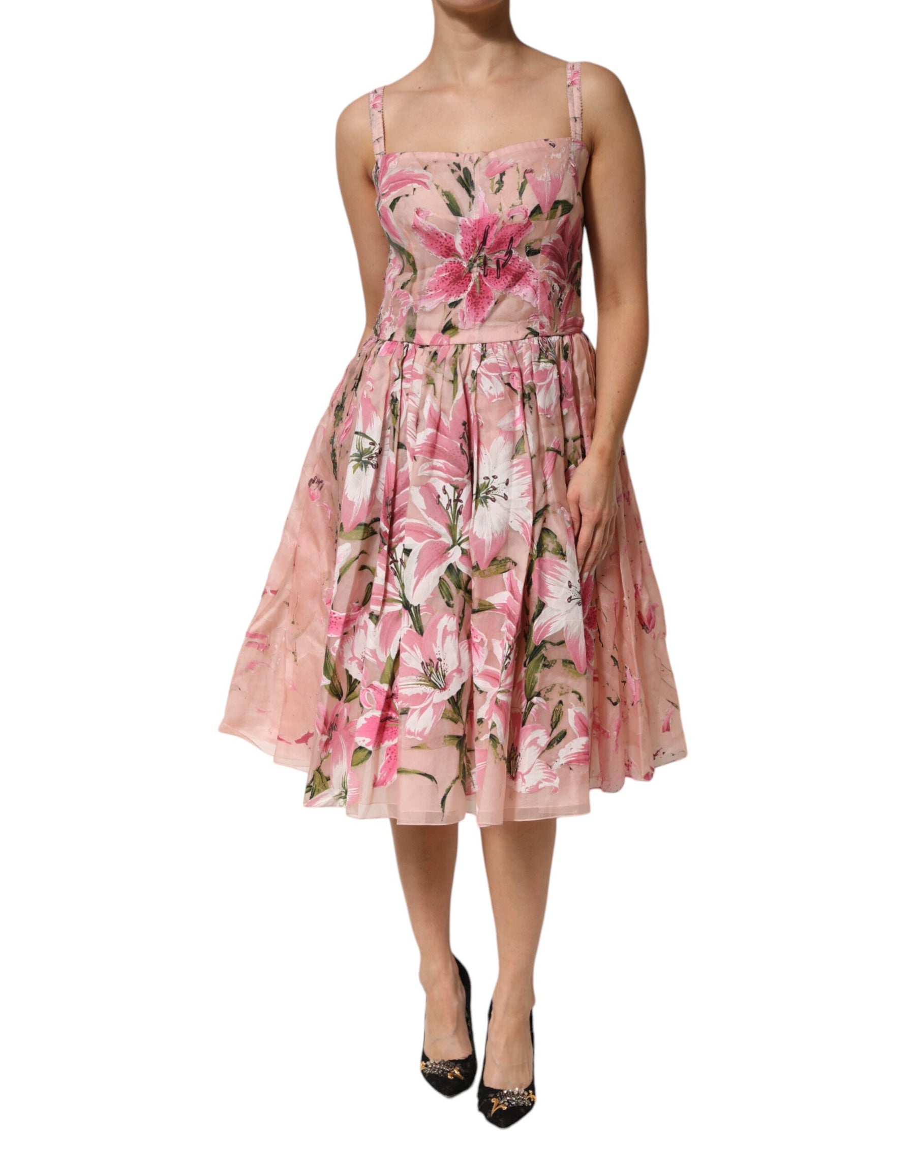 Dolce & Gabbana Pink Cotton Floral Pleated Sleeveless Dress | Regal Royce