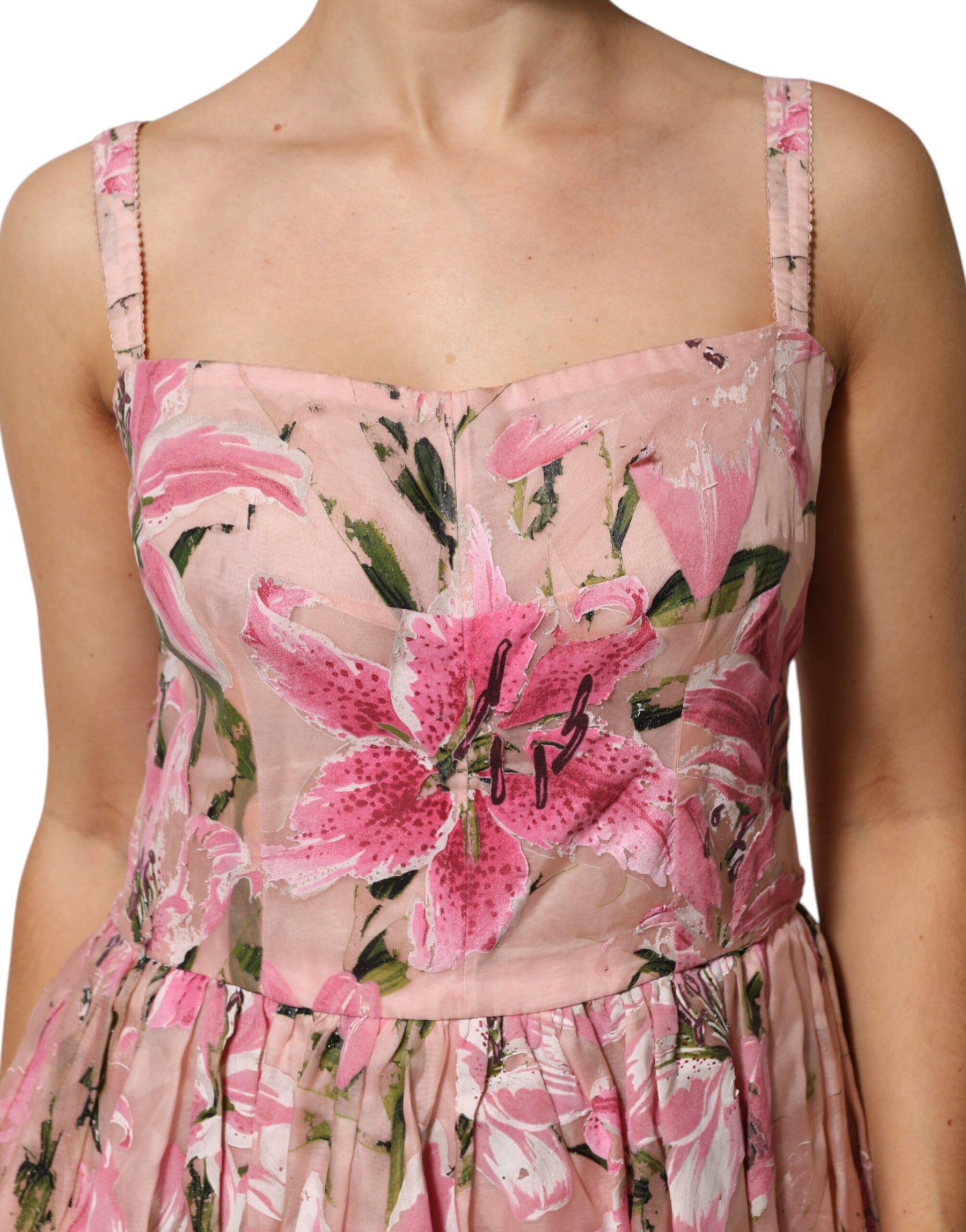Dolce & Gabbana Pink Cotton Floral Pleated Sleeveless Dress | Regal Royce