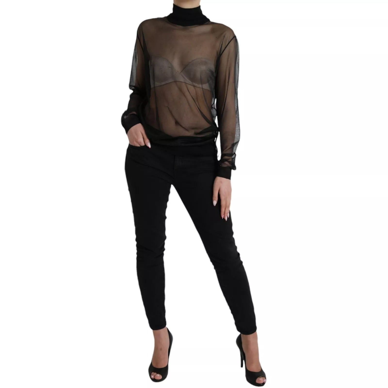 Dolce & Gabbana Black Mesh Turtleneck Sheer Blouse Top | Regal Royce