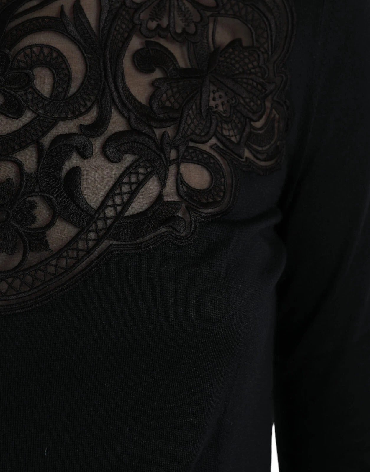 Dolce & Gabbana Black Silk Lace Trim Long Sleeves Blouse Top | Regal Royce