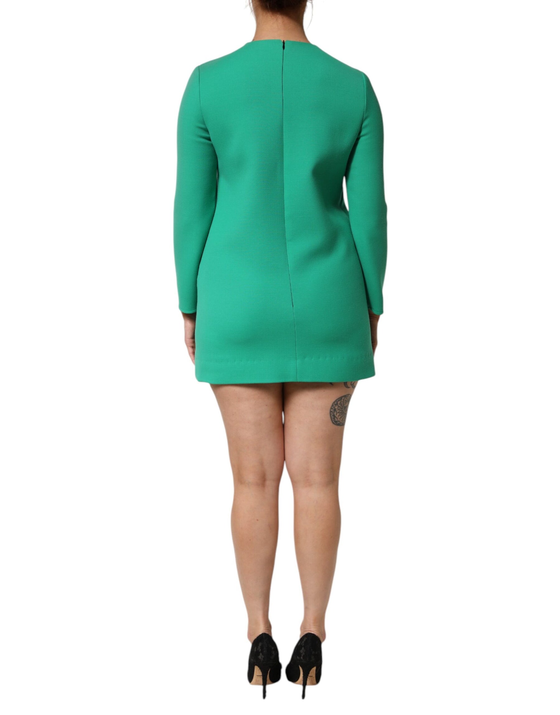 Dolce & Gabbana Green Viscose Acetate Mini Long Sleeve Dress | Regal Royce