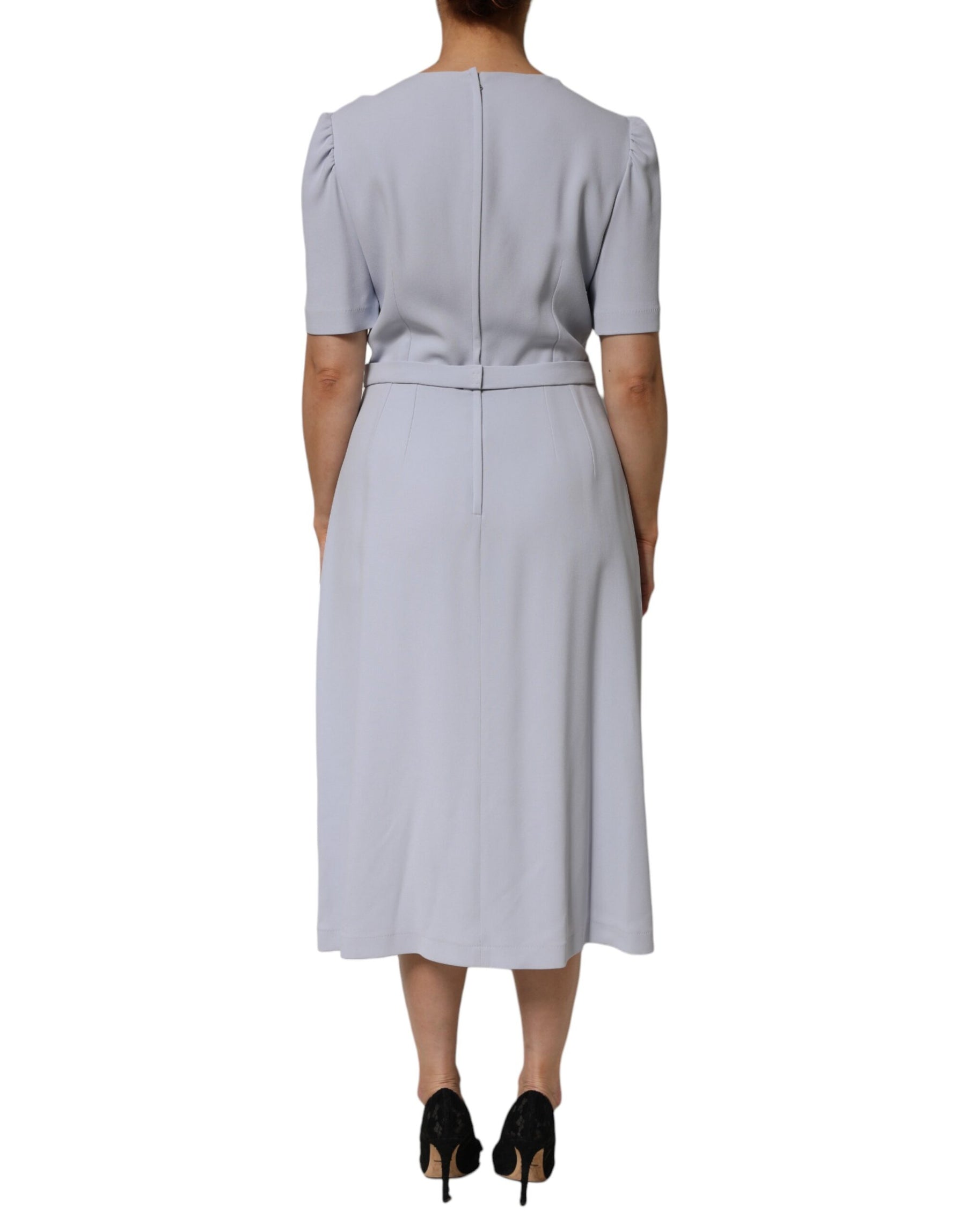 Dolce & Gabbana Light Blue Viscose Blend Floral Applique Dress | Regal Royce