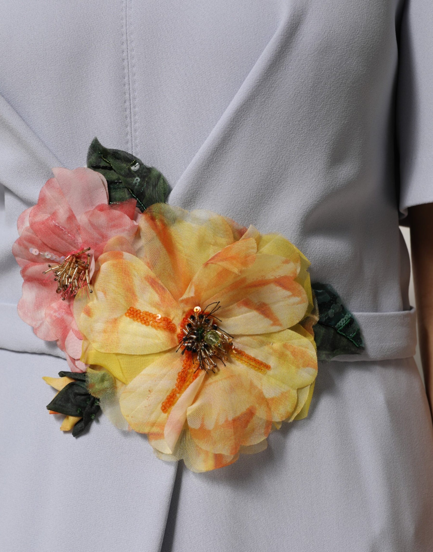 Dolce & Gabbana Light Blue Viscose Blend Floral Applique Dress | Regal Royce