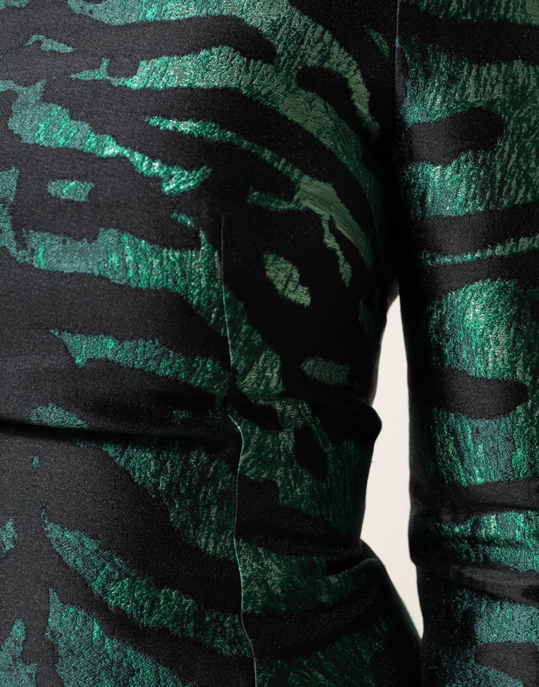 Dolce & Gabbana Black Green Metallic Jacquard Mini Long Dress | Regal Royce