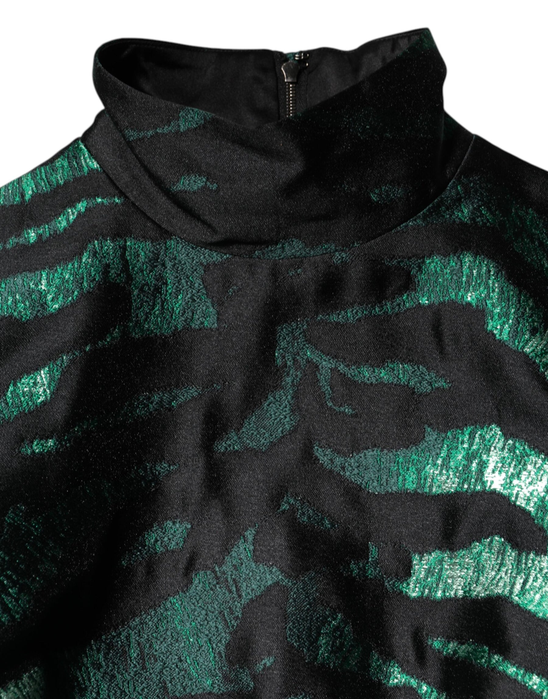 Dolce & Gabbana Black Green Metallic Jacquard Mini Long Dress | Regal Royce