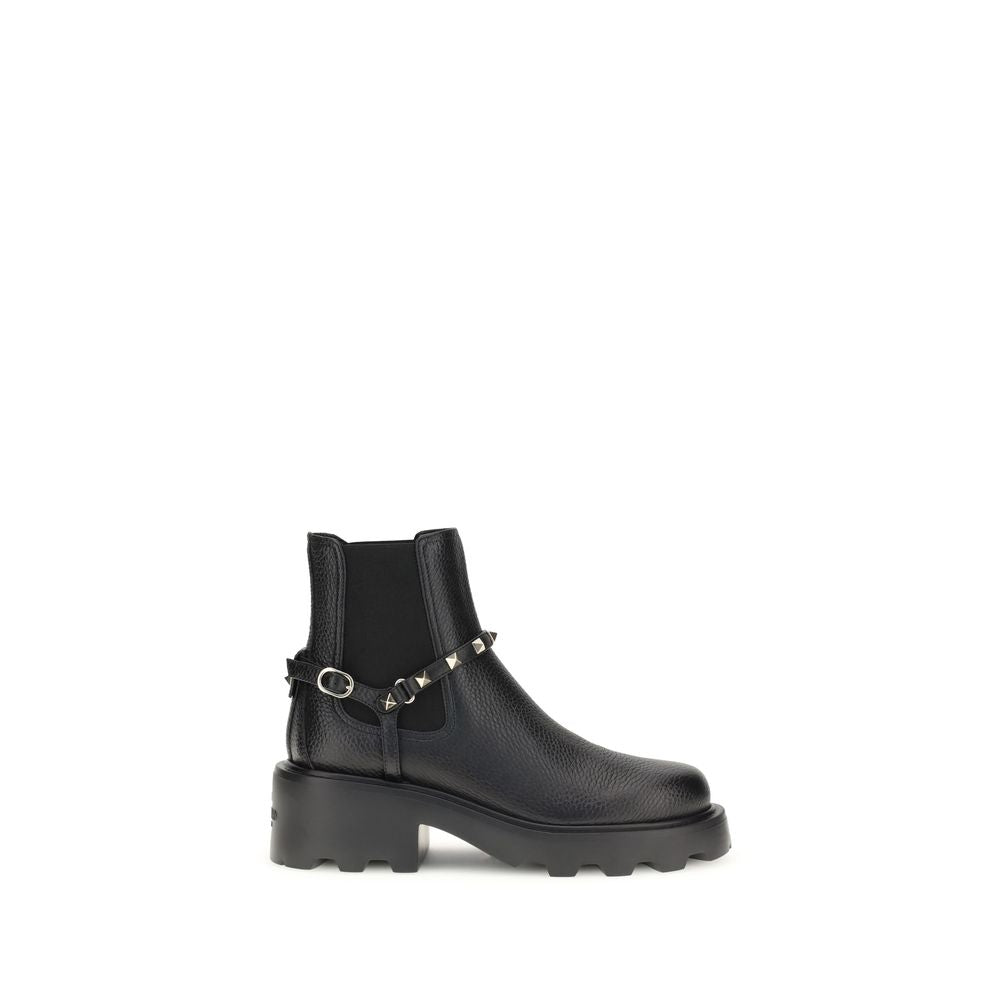 Valentino Garavani Black Calf Leather Bos Taurus Ankle Boots | Regal Royce