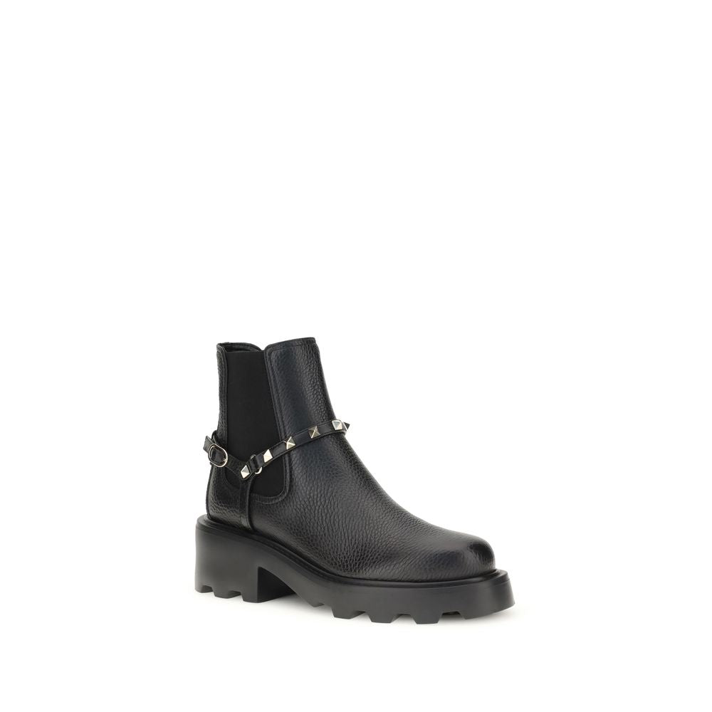Valentino Garavani Black Calf Leather Bos Taurus Ankle Boots | Regal Royce