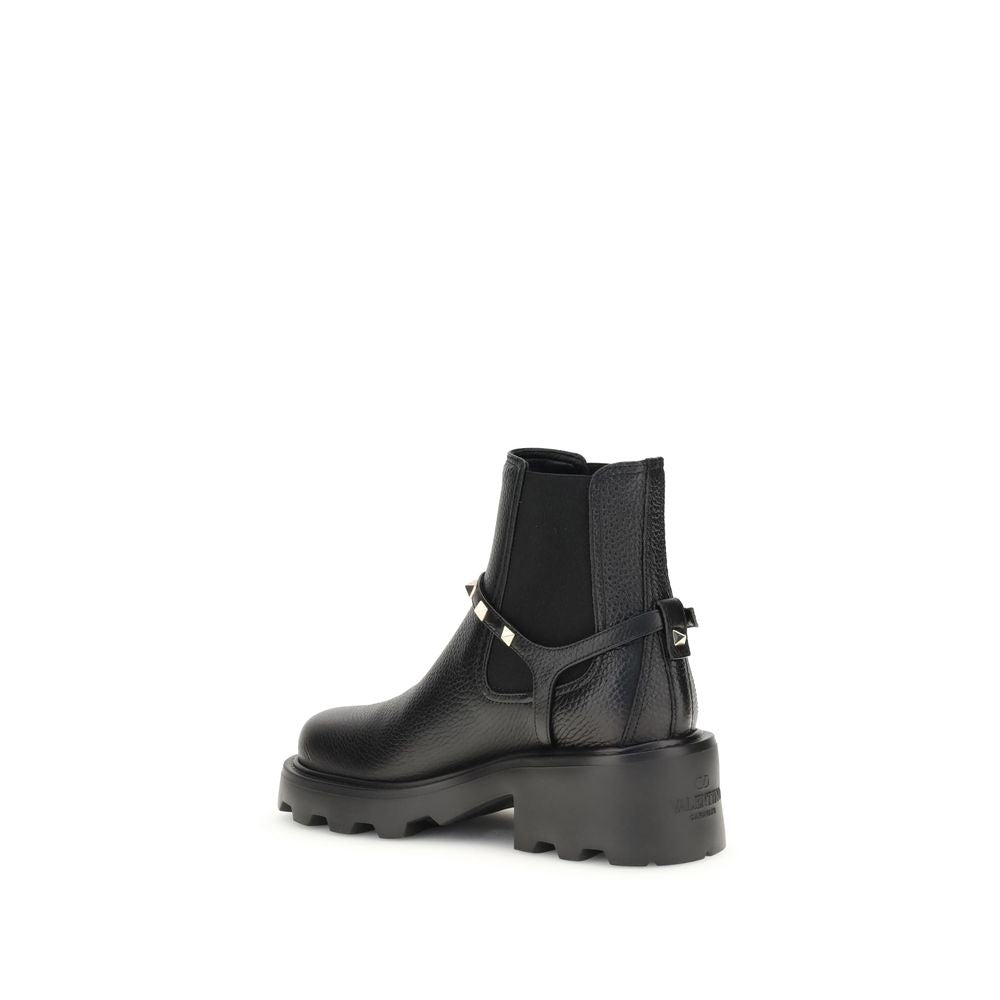 Valentino Garavani Black Calf Leather Bos Taurus Ankle Boots | Regal Royce