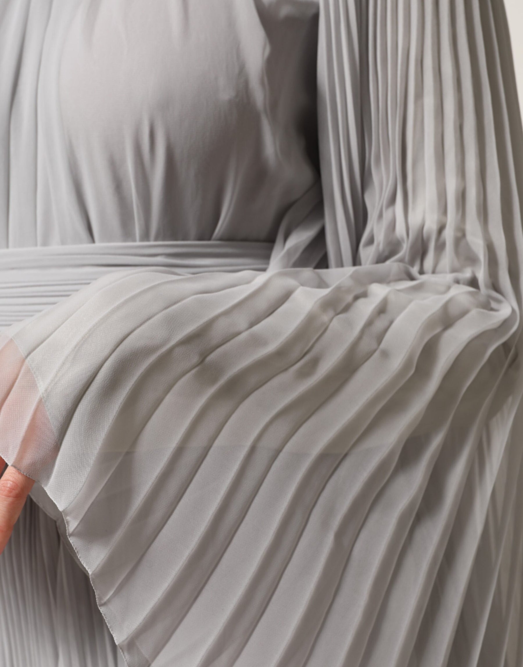 Dolce & Gabbana Grey Pleated Maxi Long Sleeve Silk Blend Gown Dress | Regal Royce