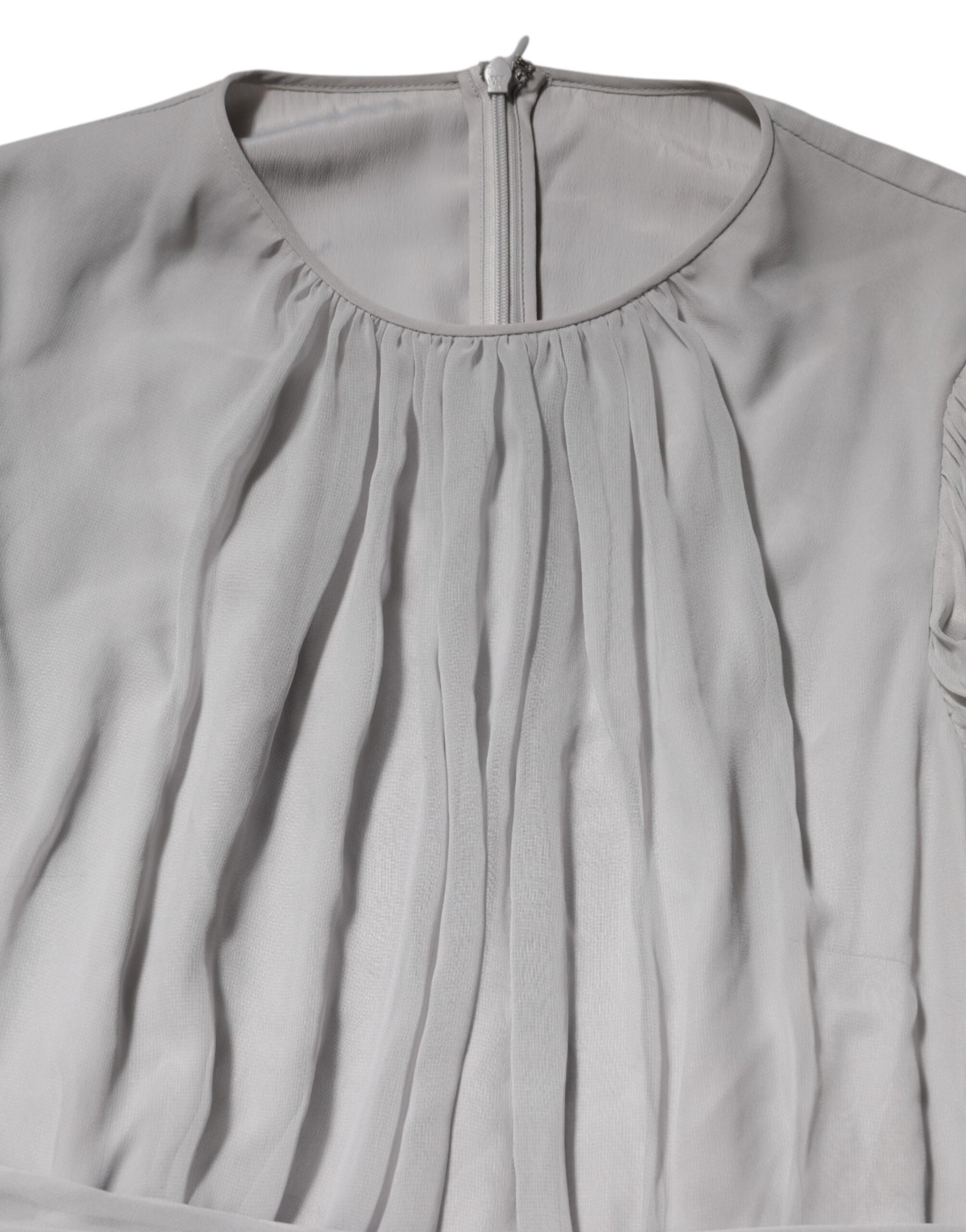 Dolce & Gabbana Grey Pleated Maxi Long Sleeve Silk Blend Gown Dress | Regal Royce