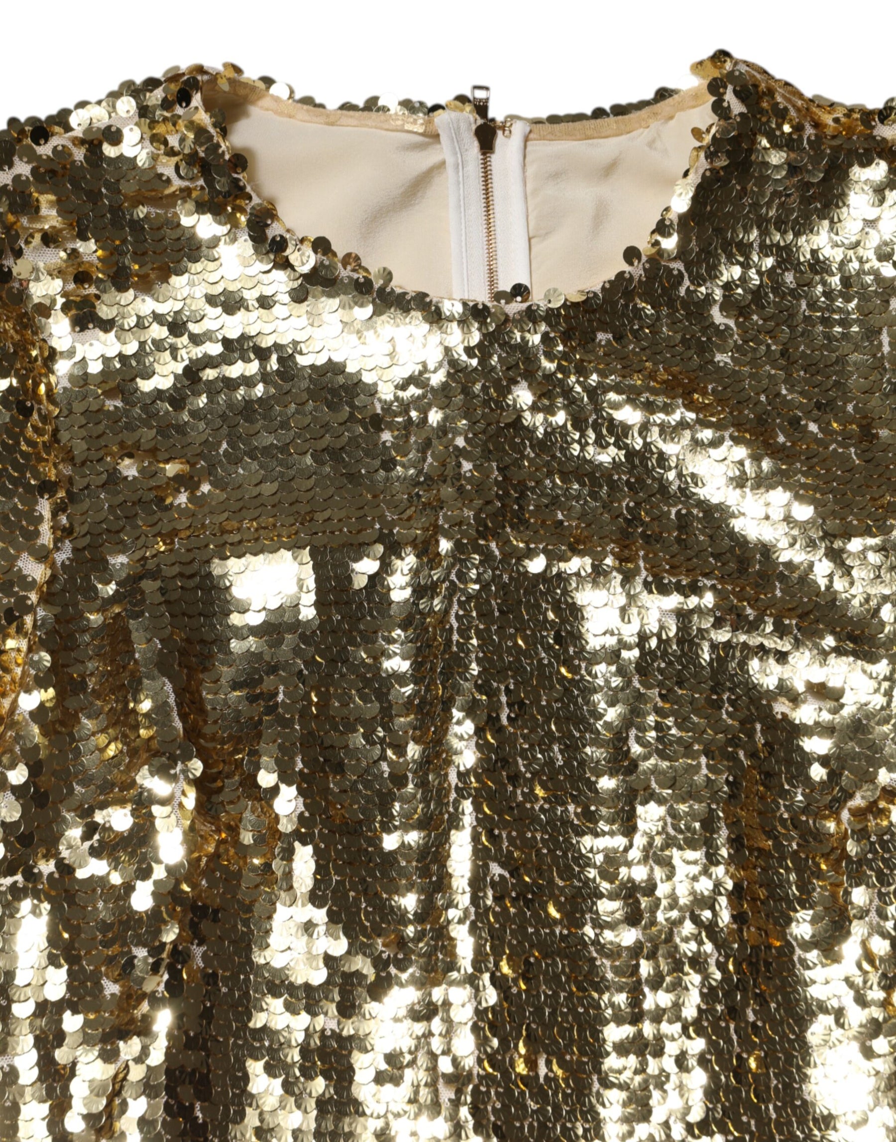 Dolce & Gabbana Gold Sequin Long Sleeve Mini Dress | Regal Royce