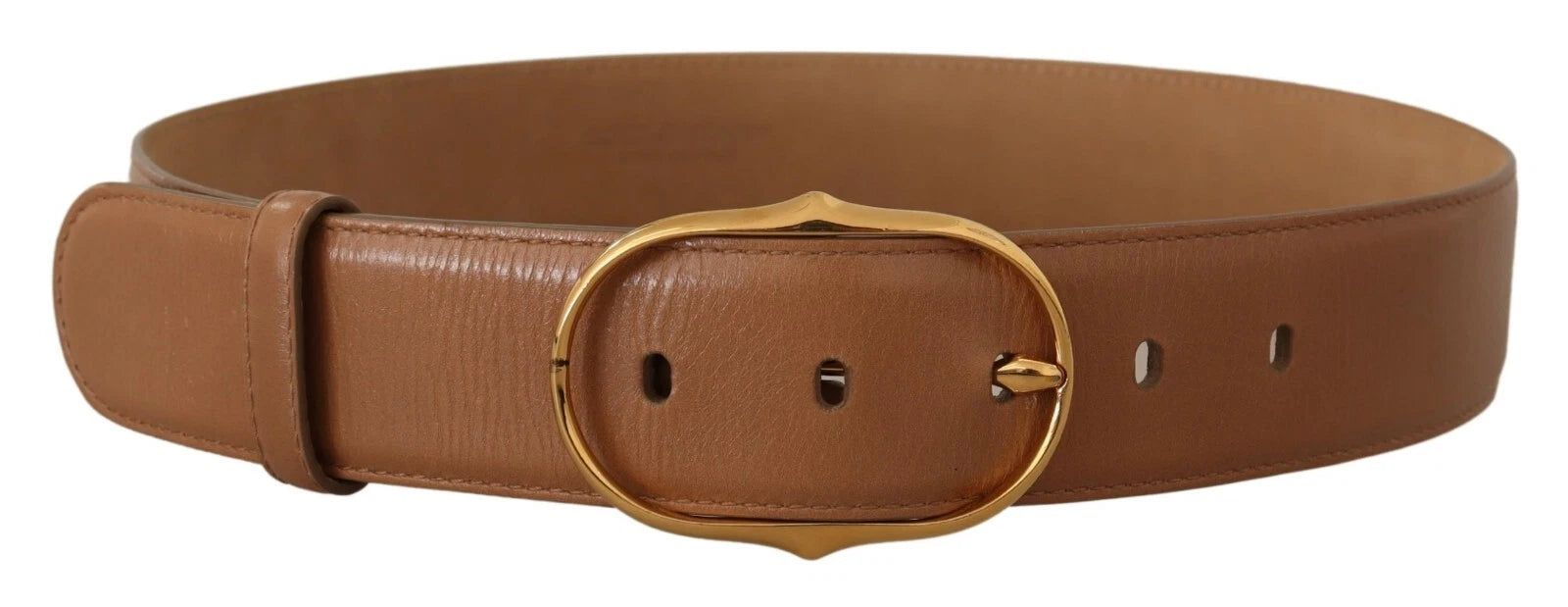 Costume National Brown Leather Gold Metal Oval Buckle Belt | Regal Royce