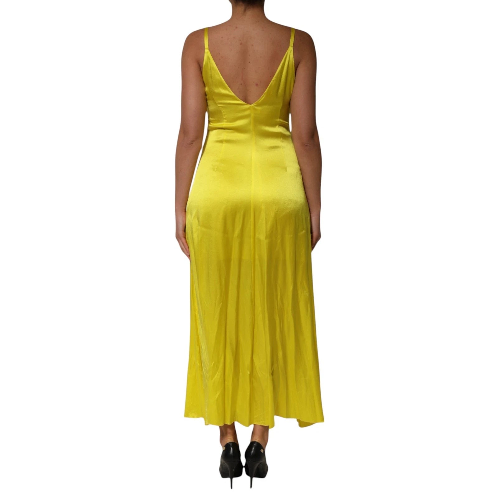 Tonello Yellow Silk Satin Slip Maxi Spaghetti Strap Maxi Dress | Regal Royce