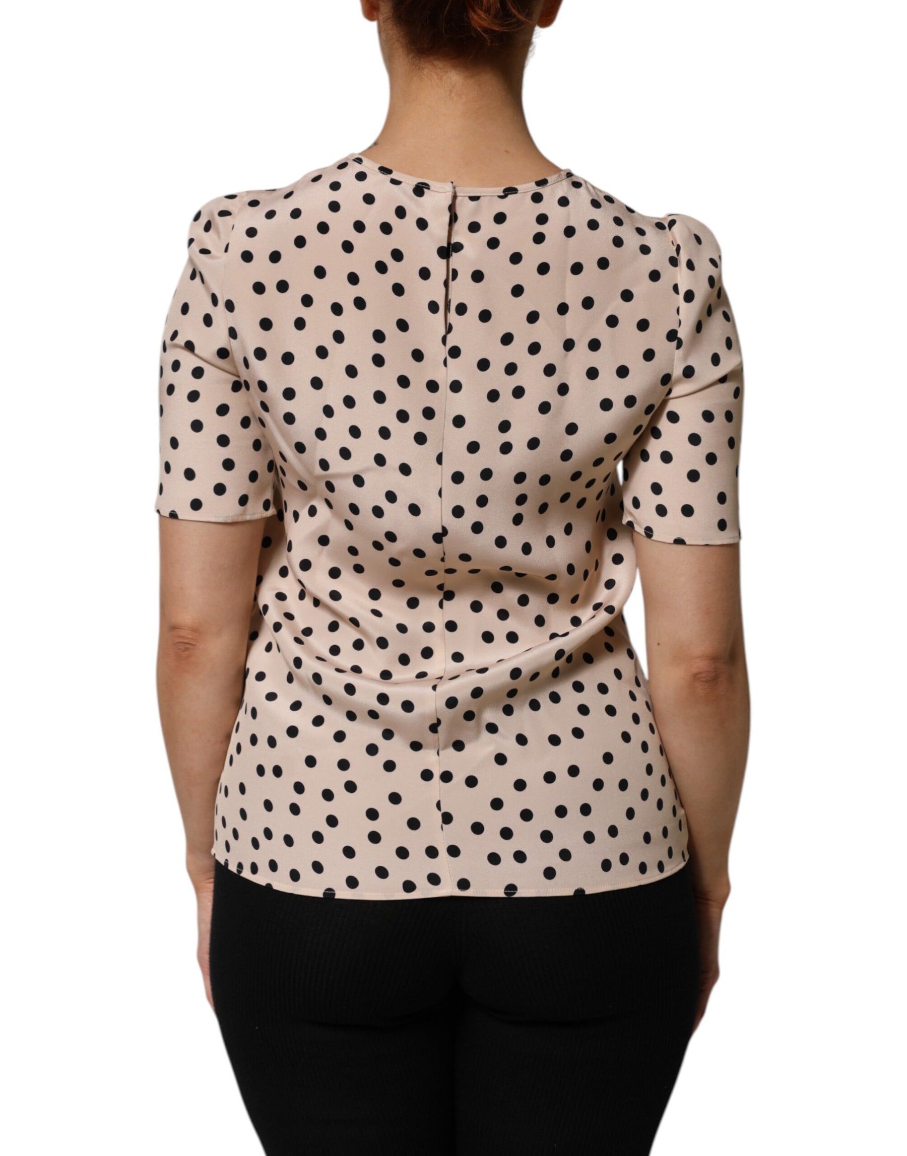 Dolce & Gabbana Beige Black Polka Dot Silk Short Sleeve Blouse Top | Regal Royce