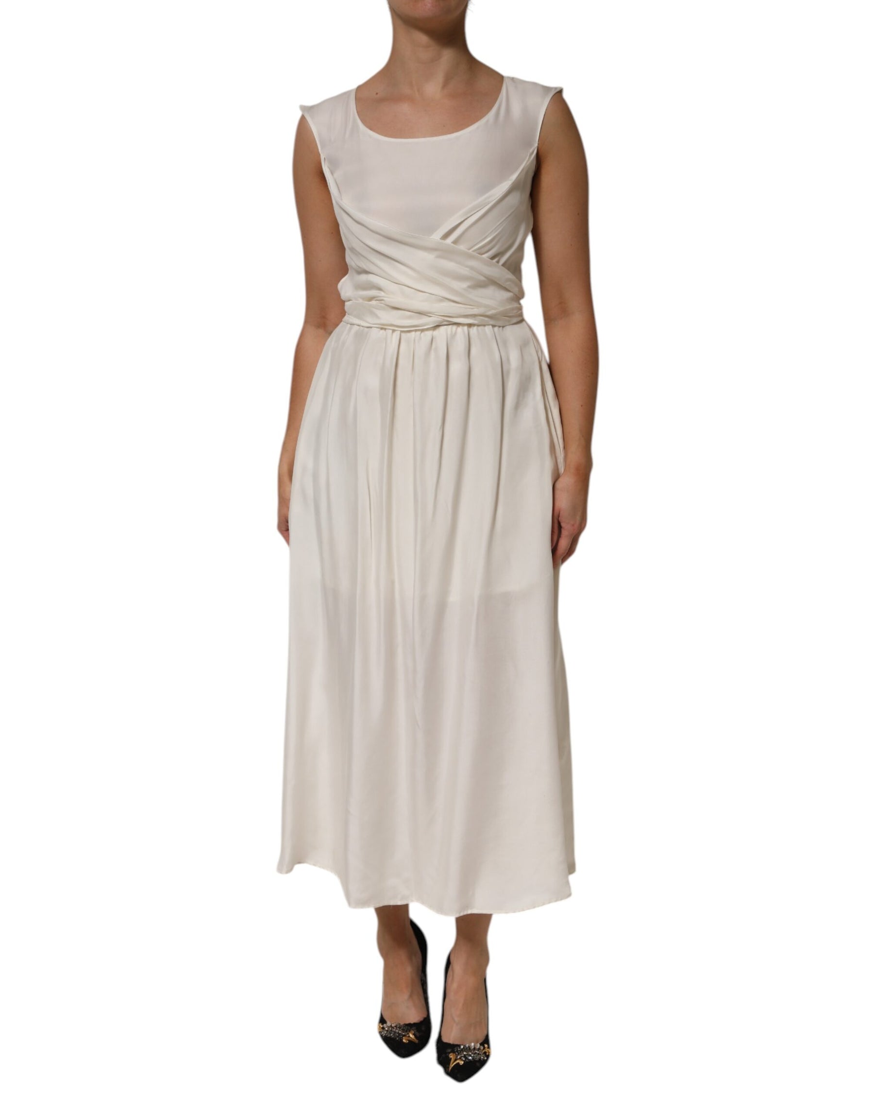 L'Autre Chose Ivory White Sleeveless Maxi Cupro Viscose Dress | Regal Royce
