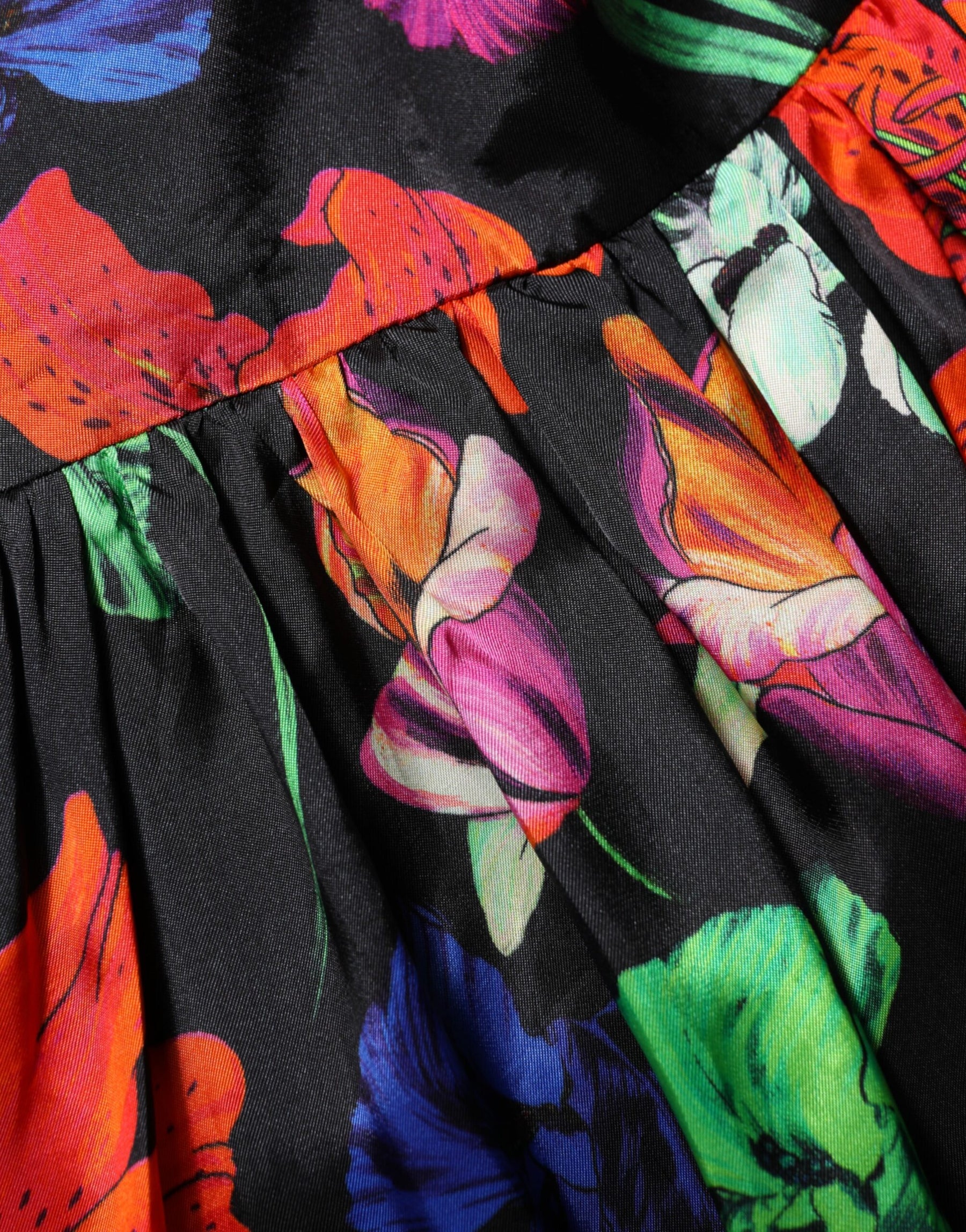 MSGM Dress Black Multicolor Floral Ruffle Long Sleeve Mini Dress | Regal Royce