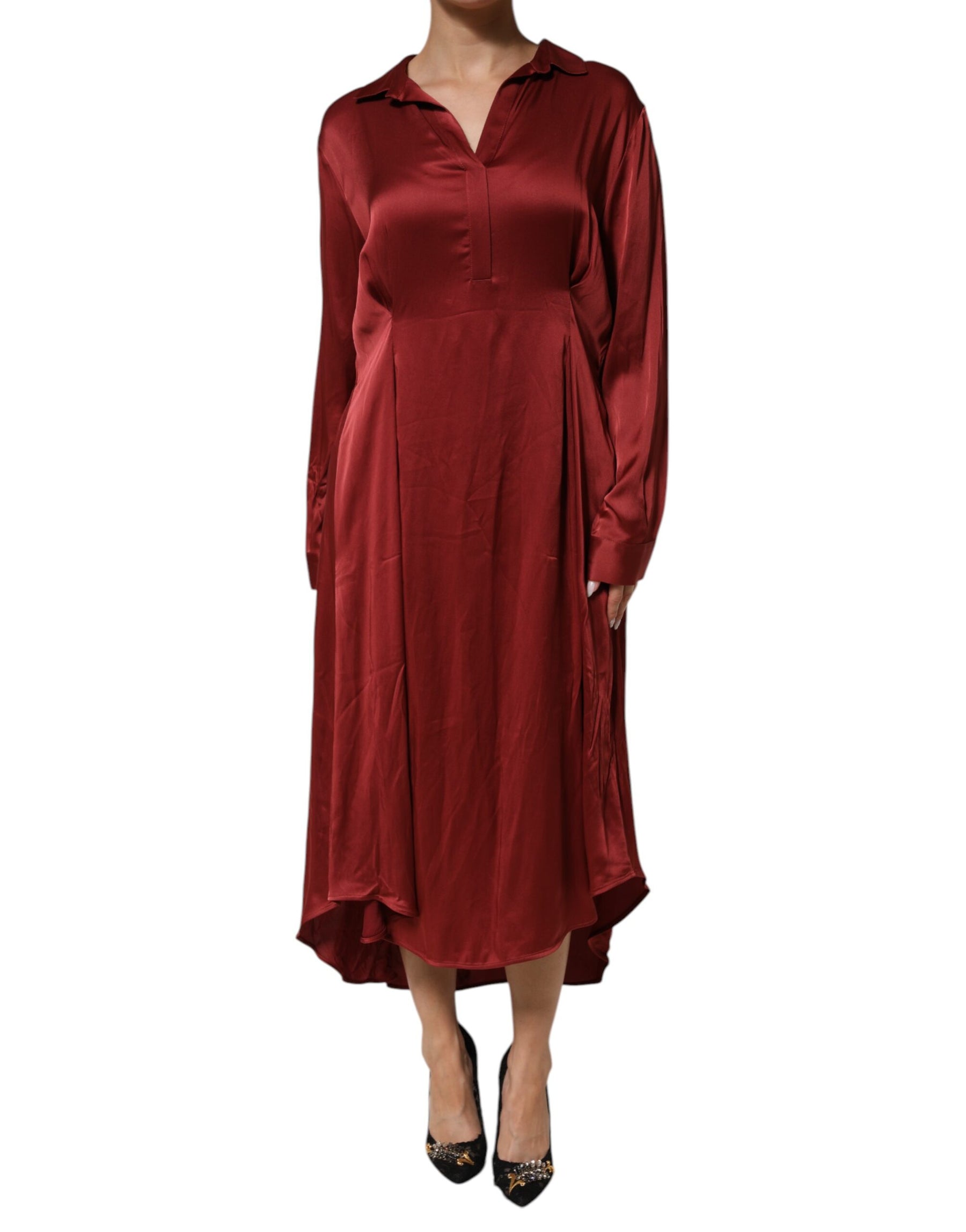 Fabiana Filippi Burgundy Acetate Viscose Satin Long Dress | Regal Royce