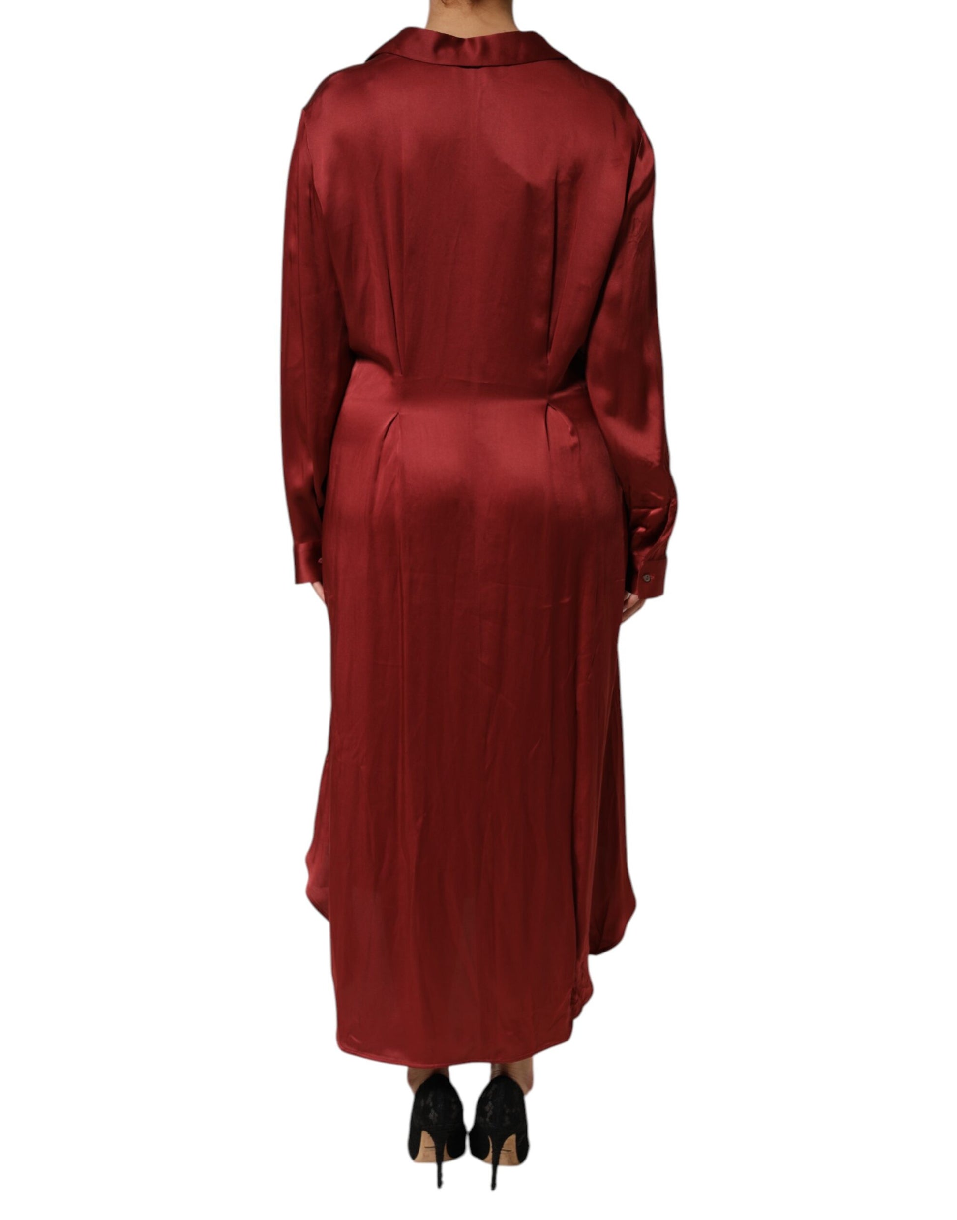 Fabiana Filippi Burgundy Acetate Viscose Satin Long Dress