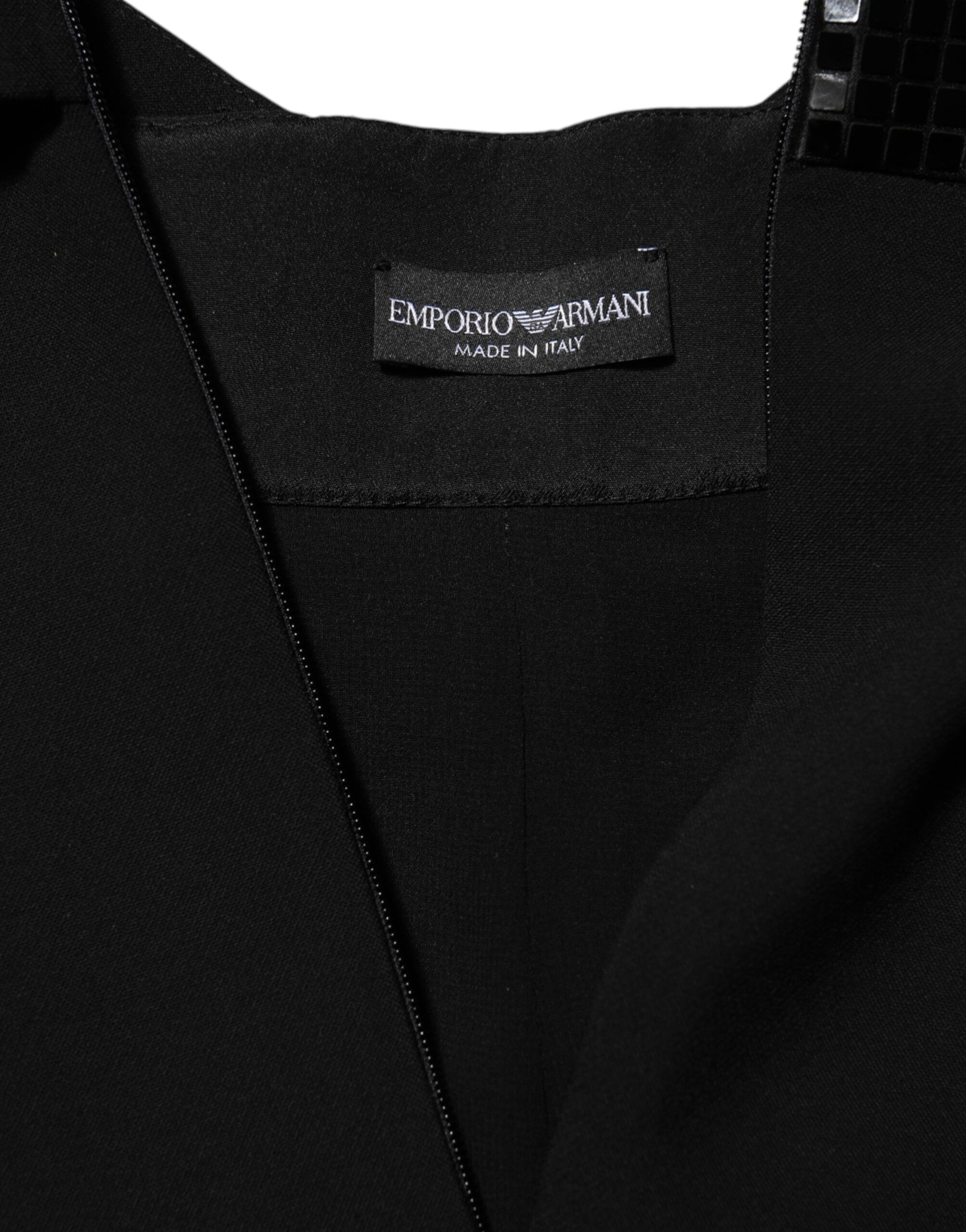 Emporio Armani Black Sheer Sleeve Belted V-Neck Mini Dress | Regal Royce