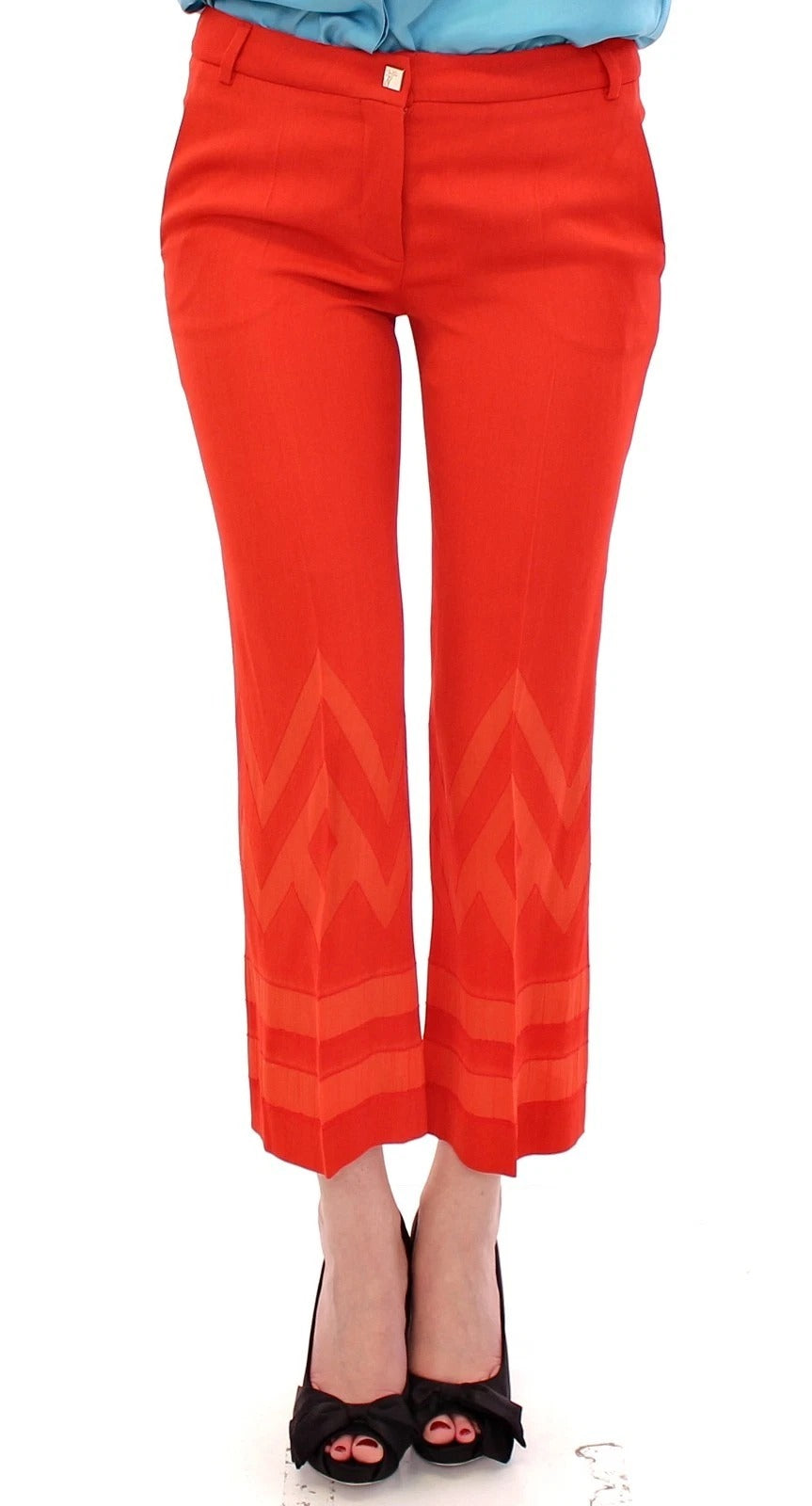Versace Collection Red Pants Cropped 3/4 Short Nude Capri Pants | Regal Royce