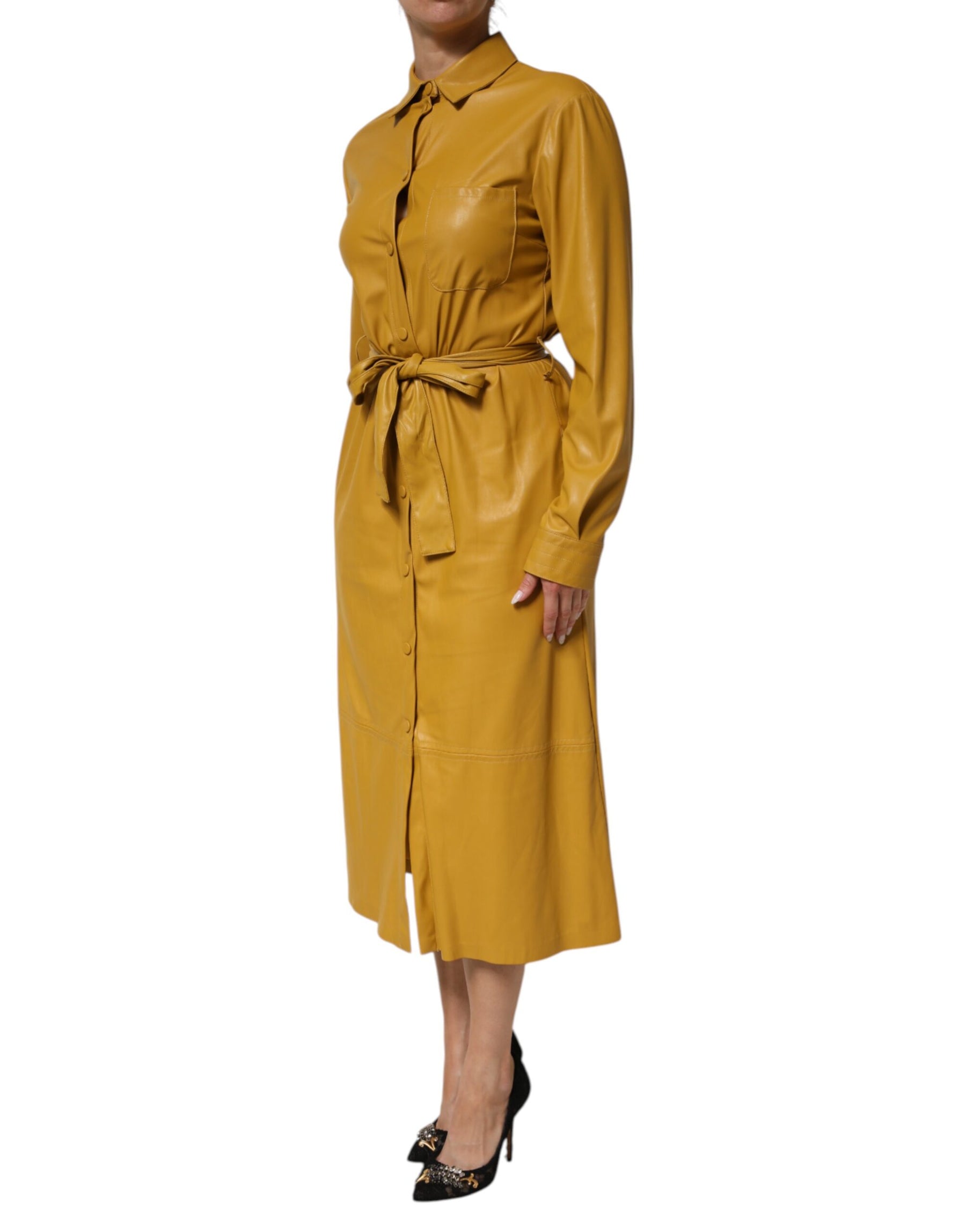 PINKO Polyester Belted Shirt Midi Long Sleeve Yellow Mustard | Regal Royce