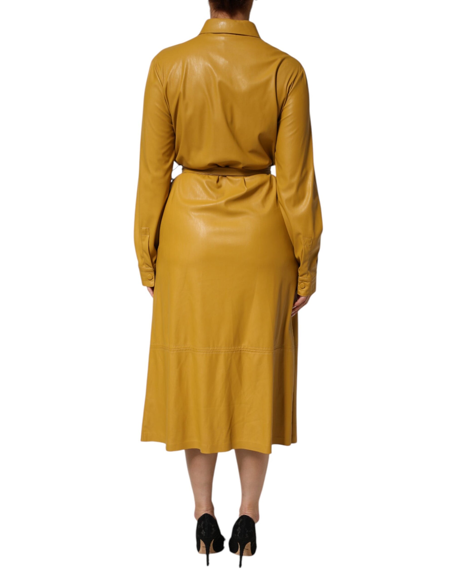 PINKO Polyester Belted Shirt Midi Long Sleeve Yellow Mustard | Regal Royce