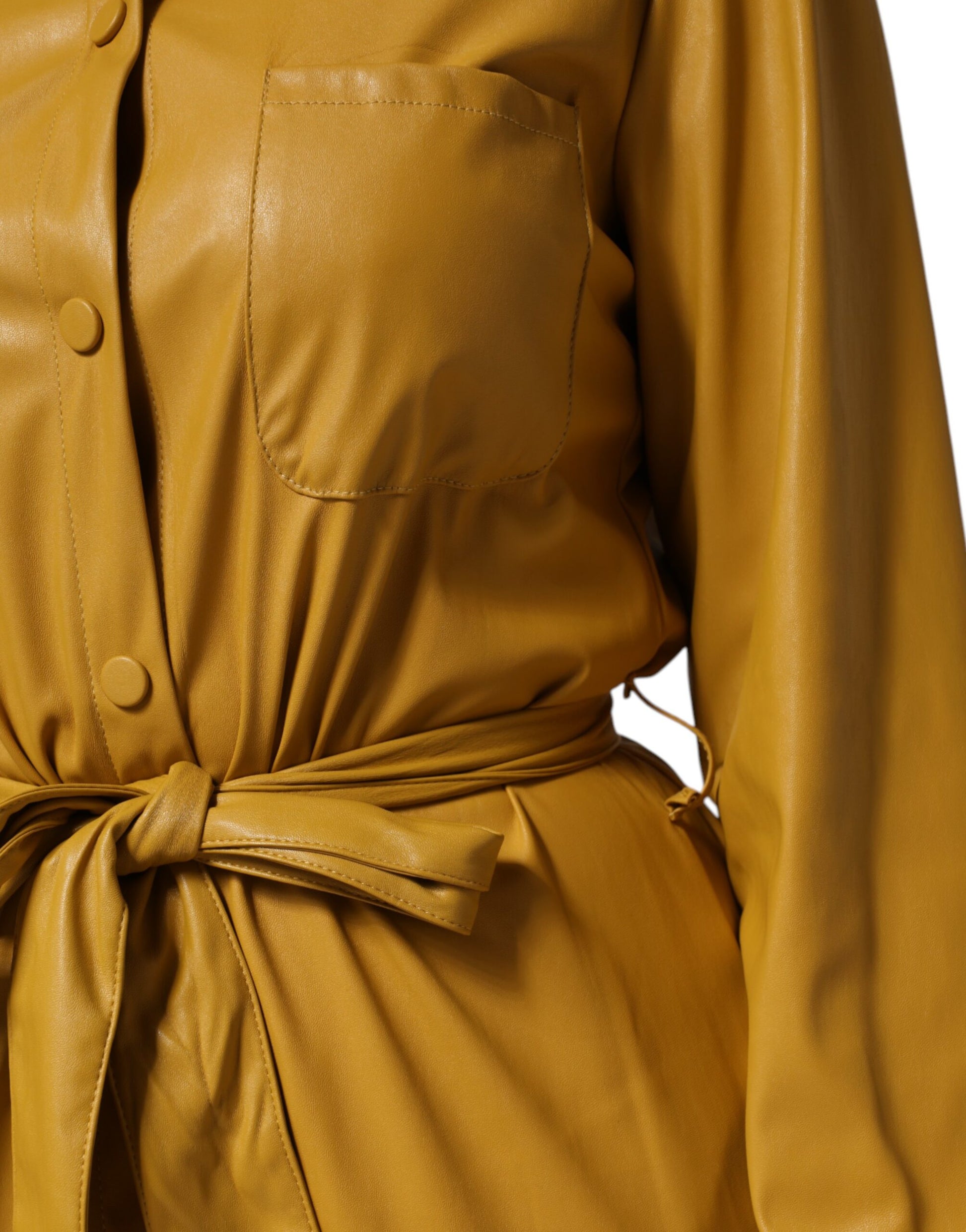 PINKO Polyester Belted Shirt Midi Long Sleeve Yellow Mustard