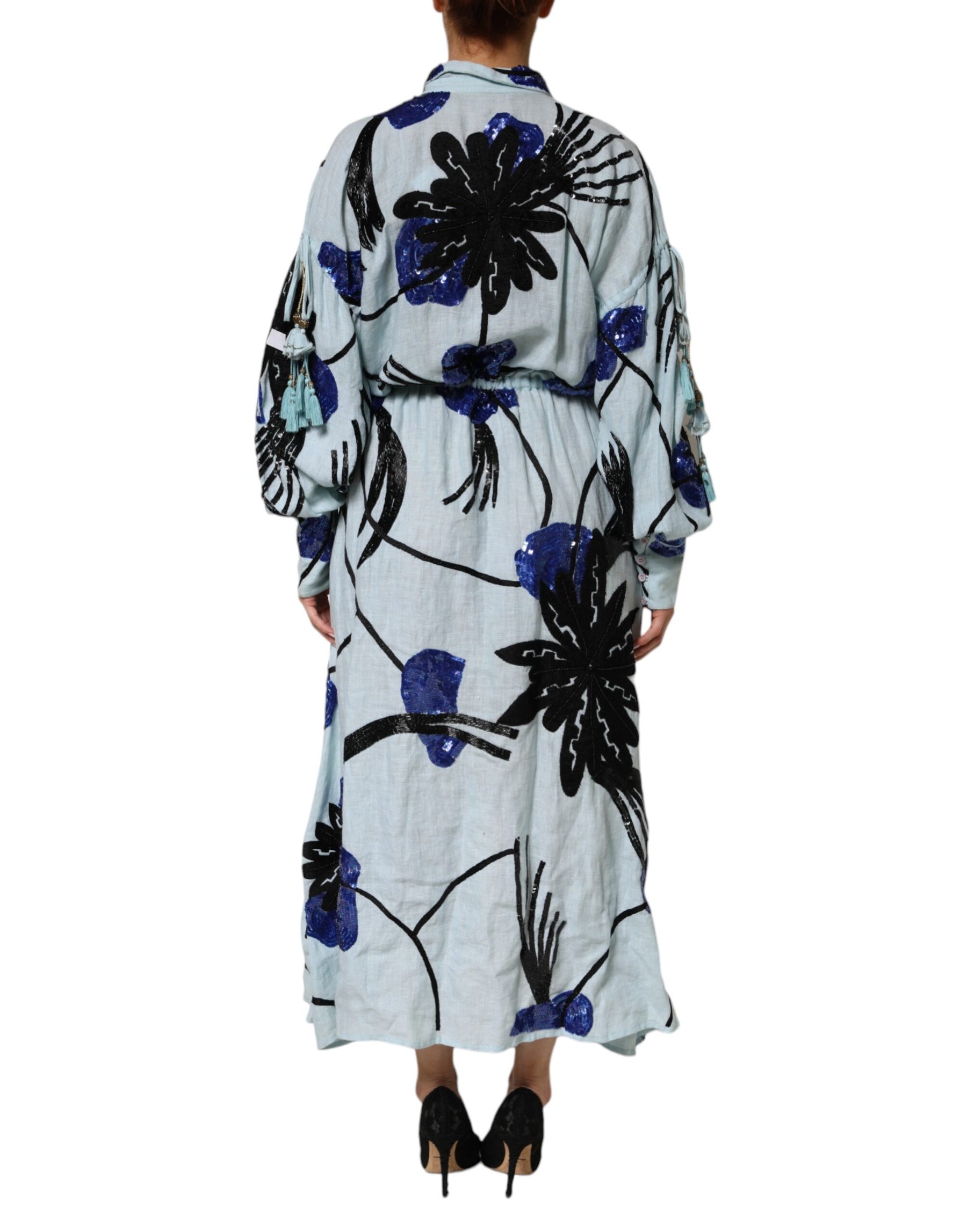 Christian Pellizzari Blue Sequin Embellished Shirt Maxi Dress | Regal Royce