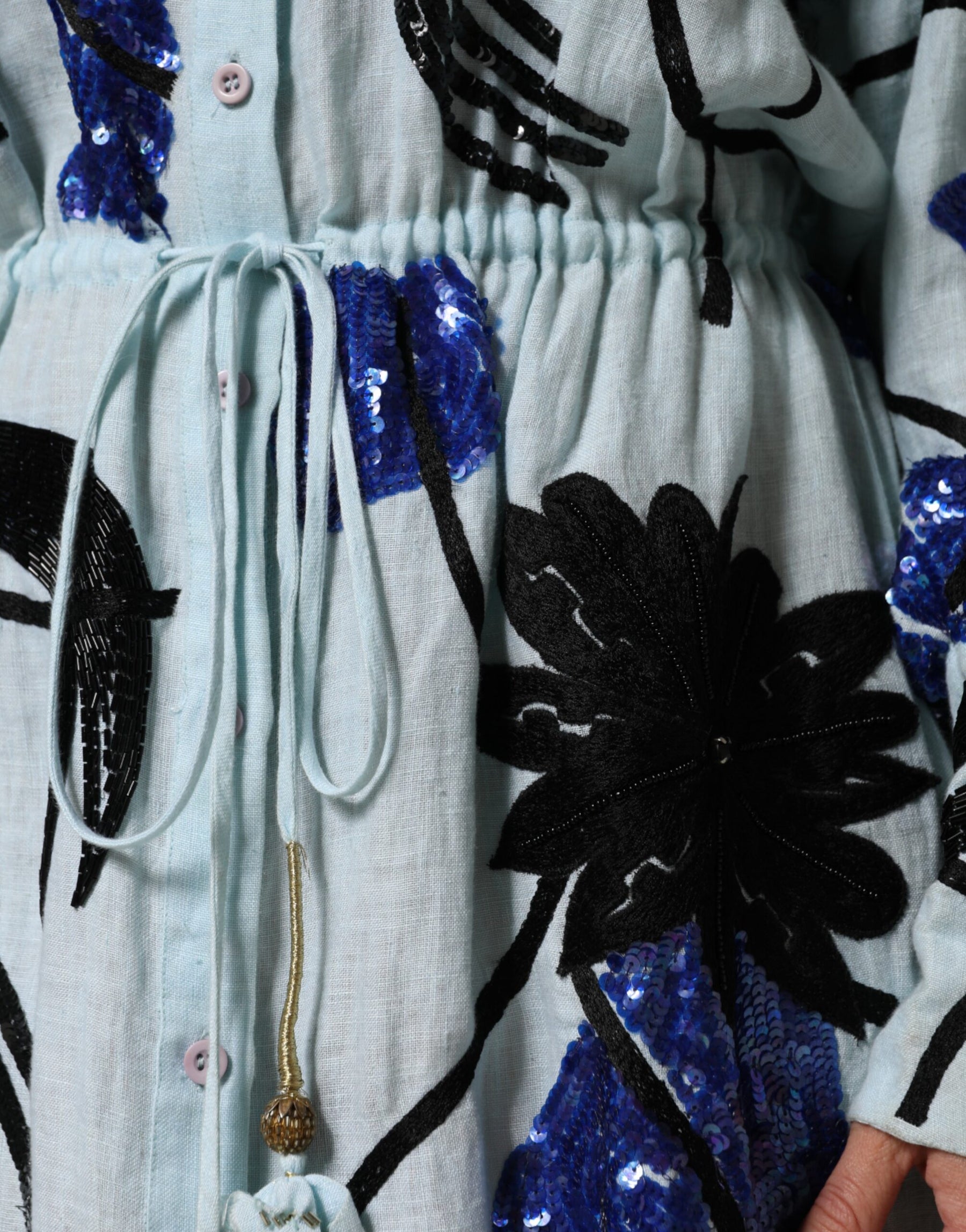 Christian Pellizzari Blue Sequin Embellished Shirt Maxi Dress | Regal Royce