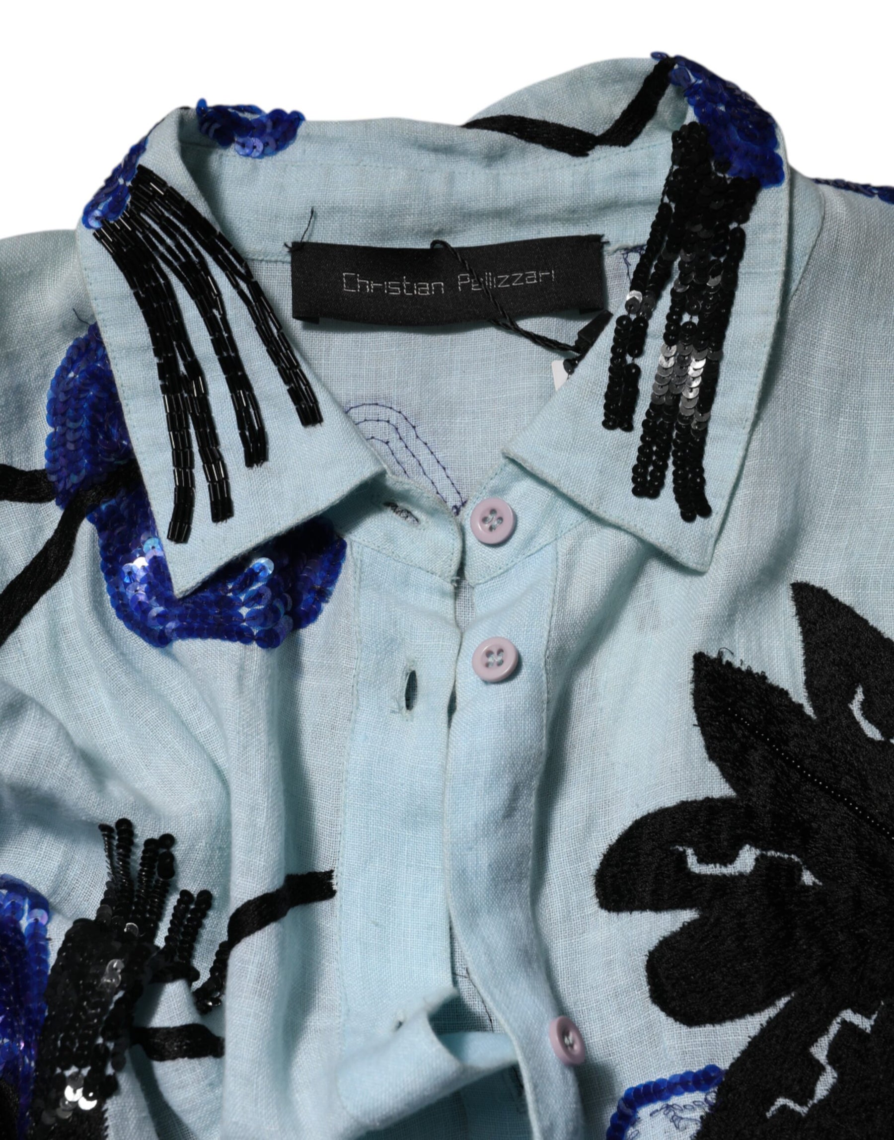 Christian Pellizzari Blue Sequin Embellished Shirt Maxi Dress | Regal Royce