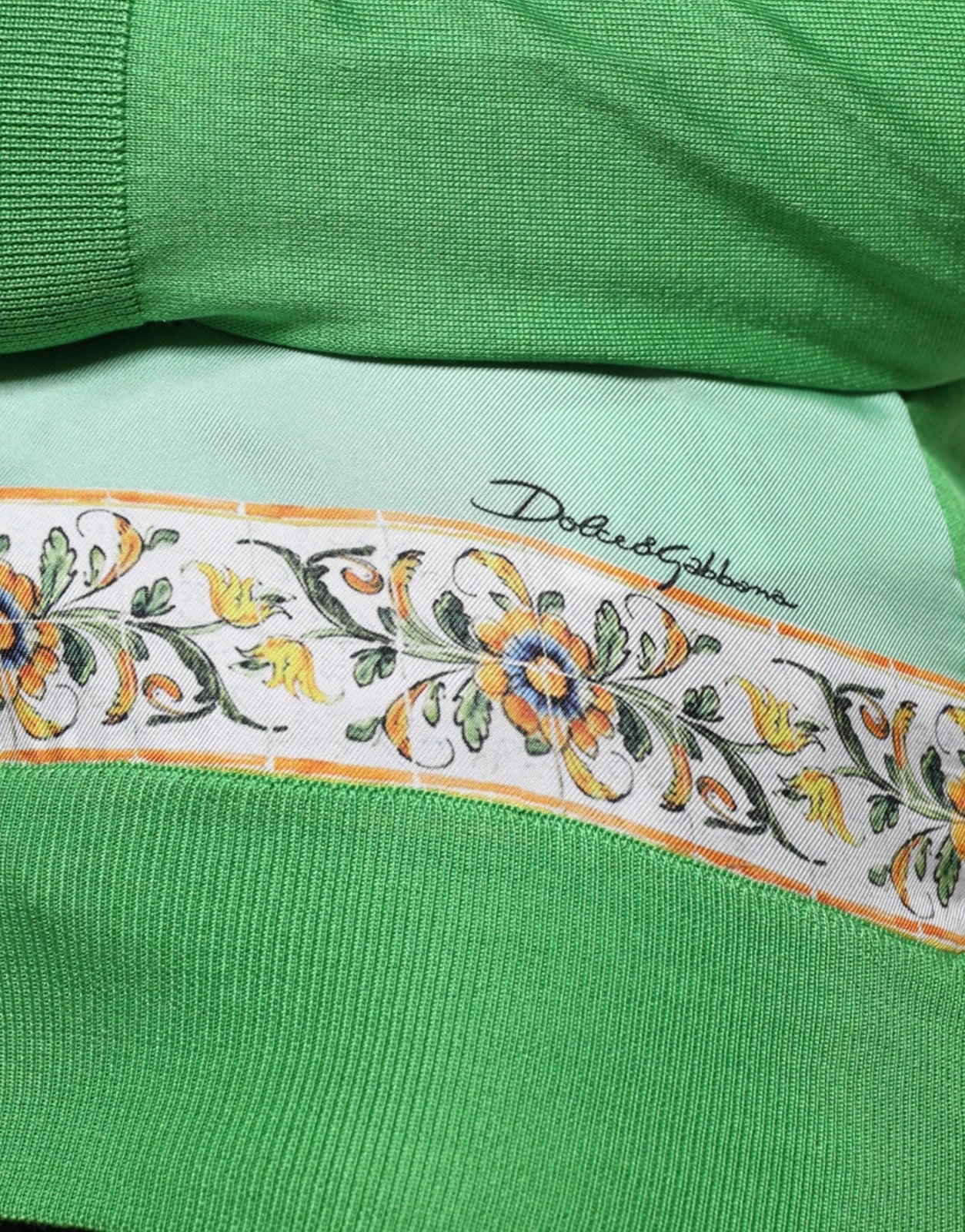 Dolce & Gabbana Green Lemon Print Pullover Silk Women Sweater | Regal Royce