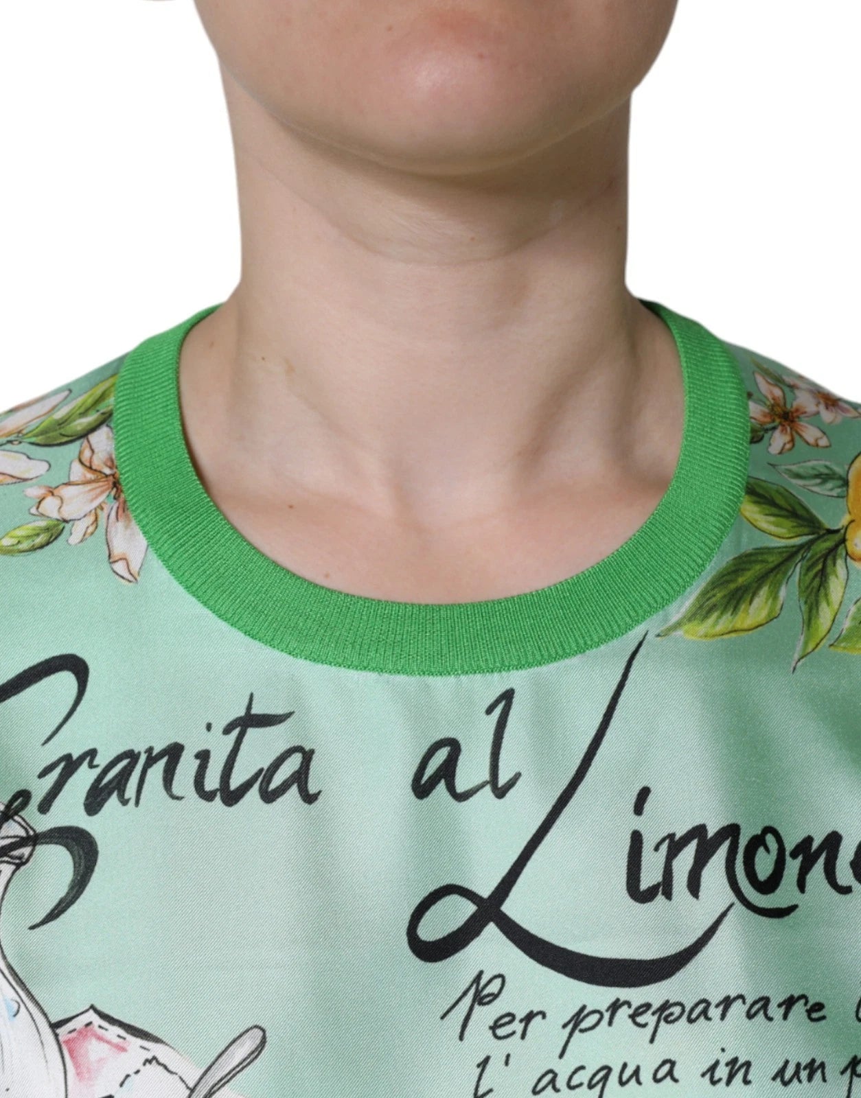 Dolce & Gabbana Green Lemon Print Pullover Silk Women Sweater | Regal Royce