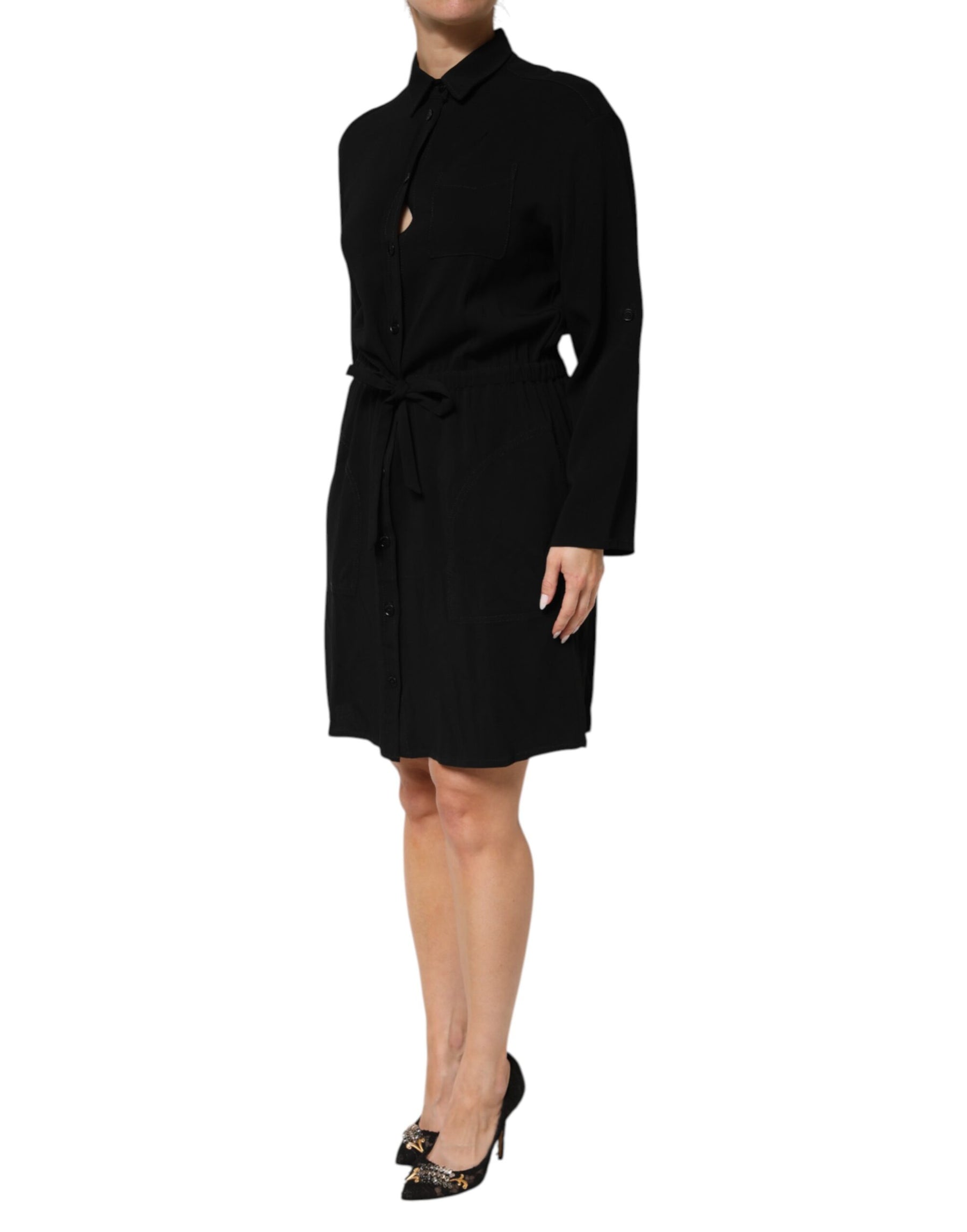 Emporio Armani Black Viscose Blend Shirt Style Belted  Dress | Regal Royce