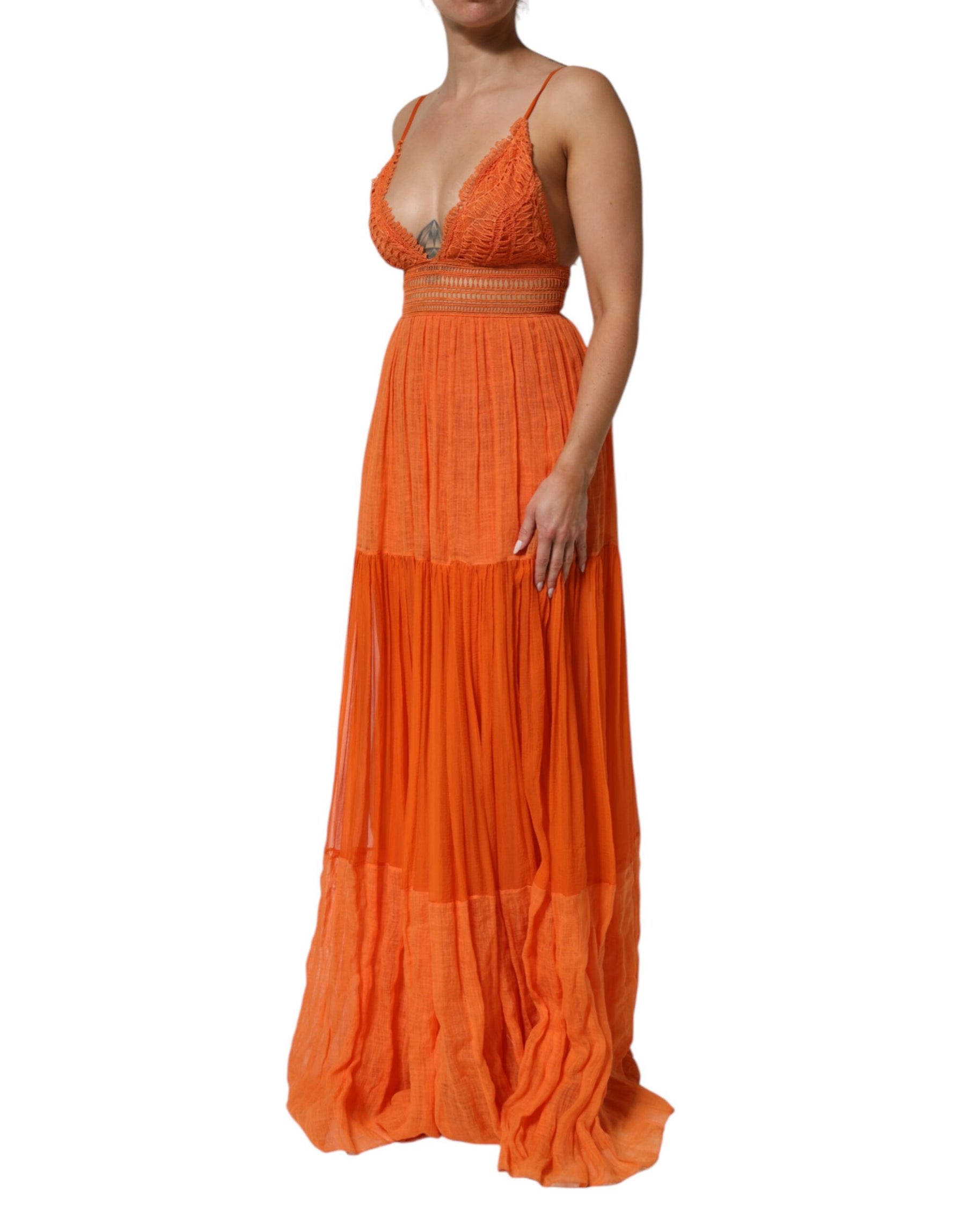 Alberta Ferretti Orange Lace Bustier Layered Maxi Dress | Regal Royce