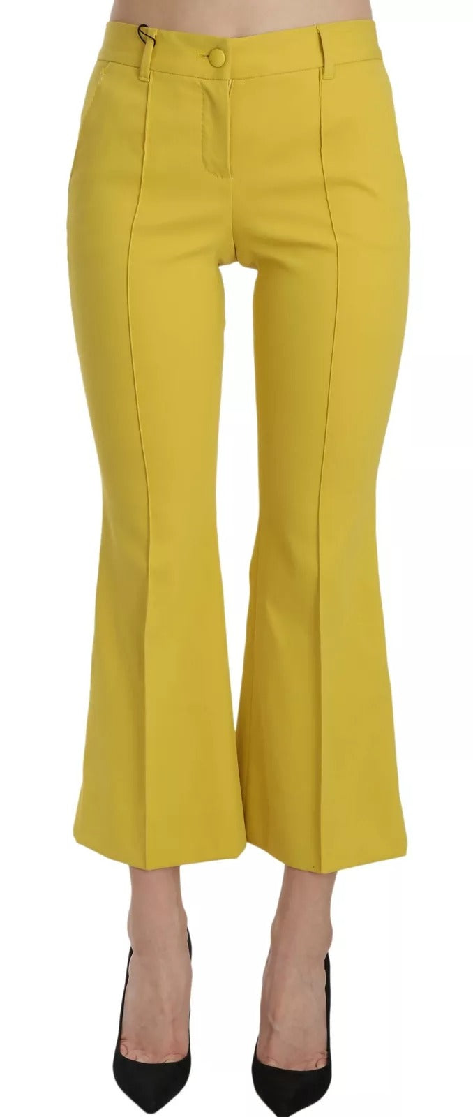 Dolce & Gabbana Yellow Flared Bootcut Capri Cotton Pants | Regal Royce