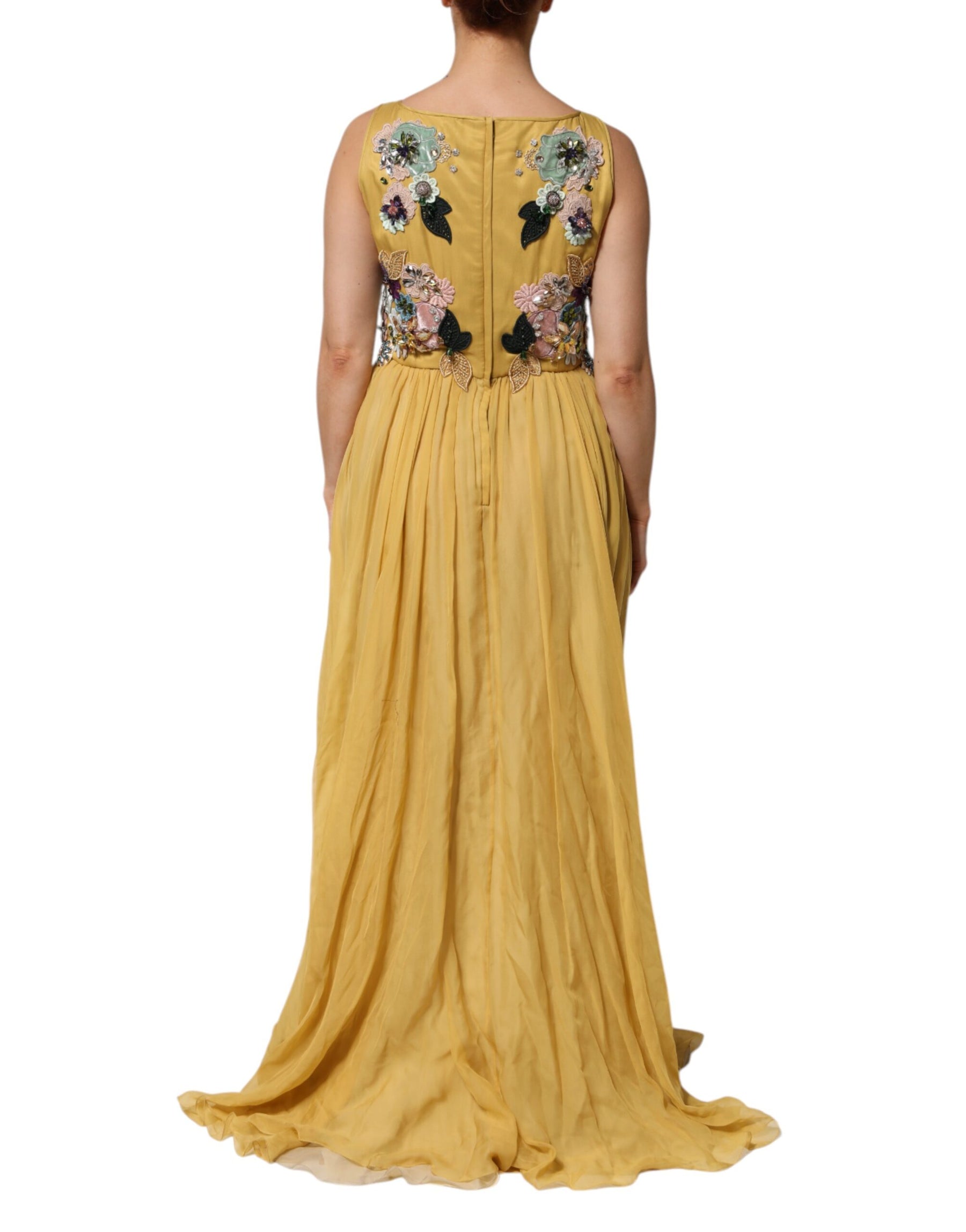 Dolce & Gabbana Yellow Silk Floral Embroidered Maxi Dress | Regal Royce