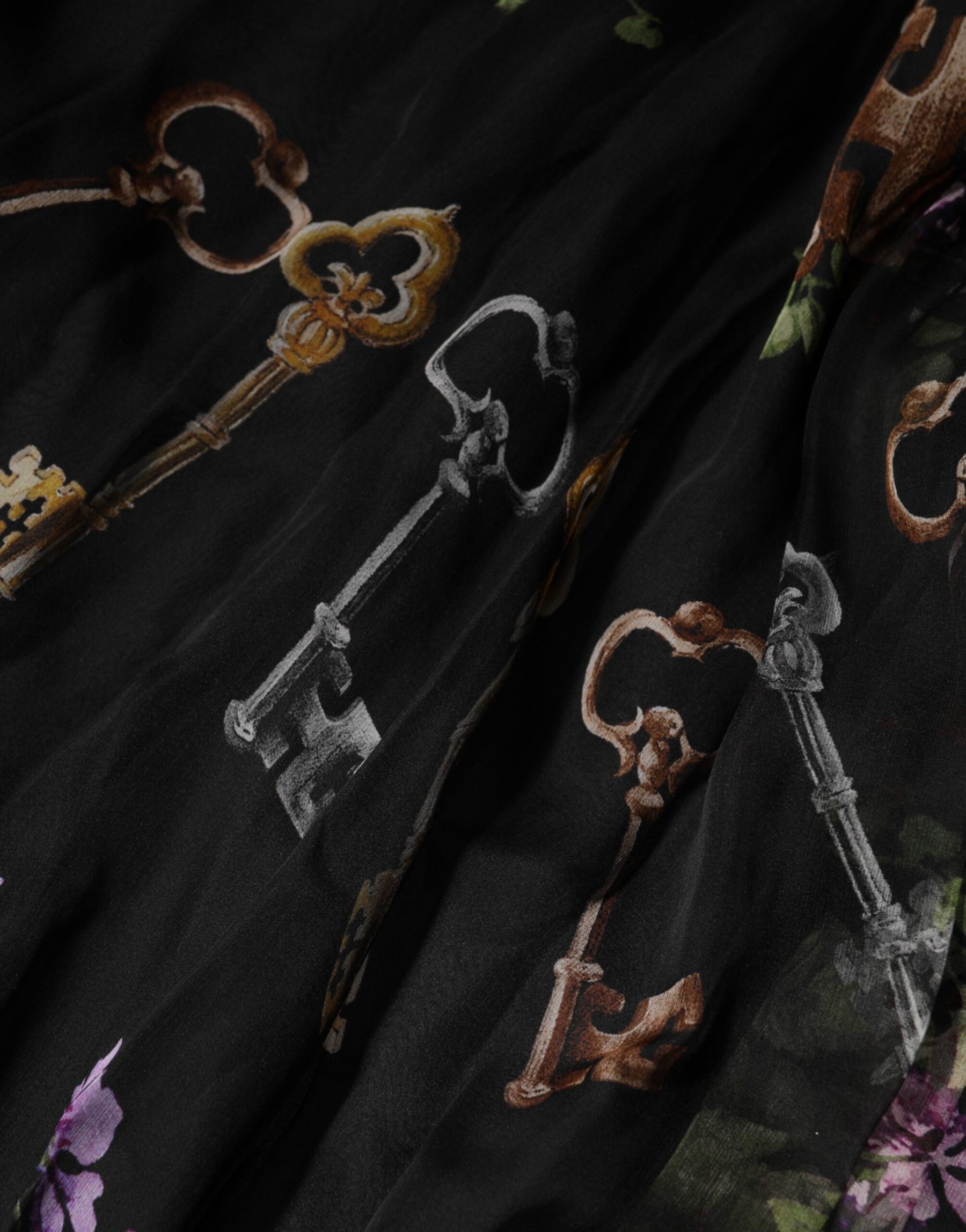 Dolce & Gabbana Black Floral Key Print Crystal Strapless Dress | Regal Royce