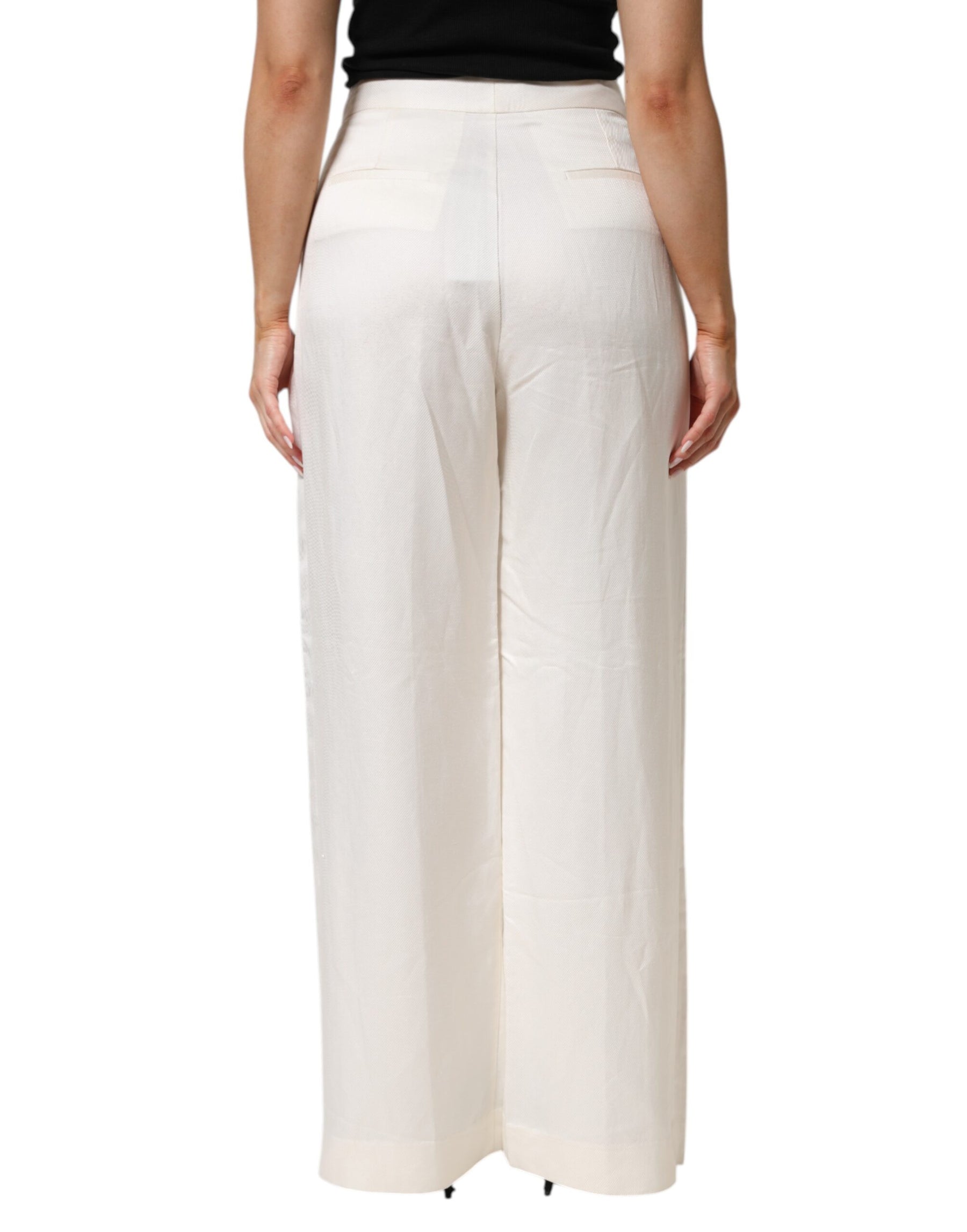Brian Dales White Viscose Linen Wide Leg Palazzo Womens Pants | Regal Royce