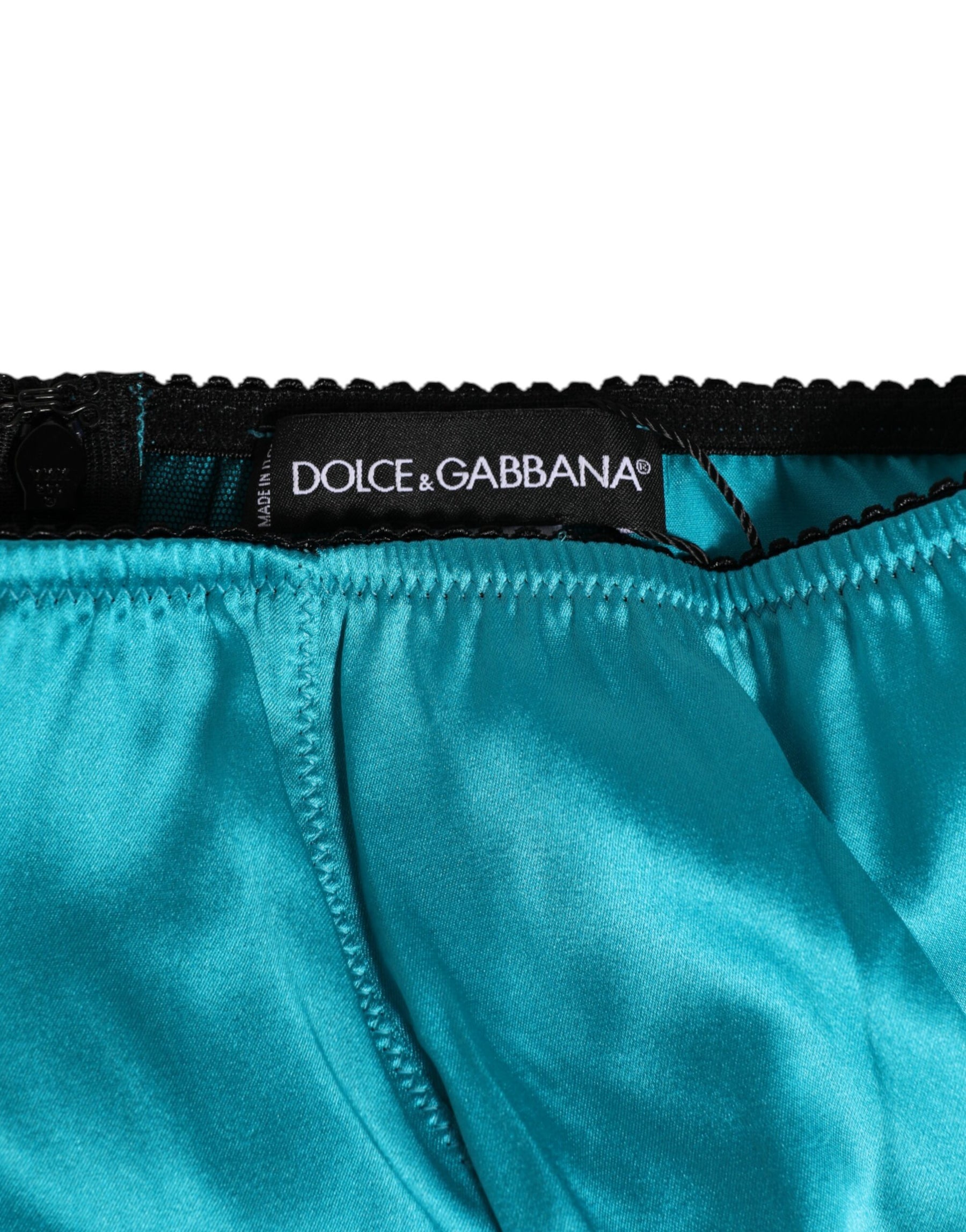 Dolce & Gabbana Aqua Green Satin High-Waist Briefs Underwear | Regal Royce