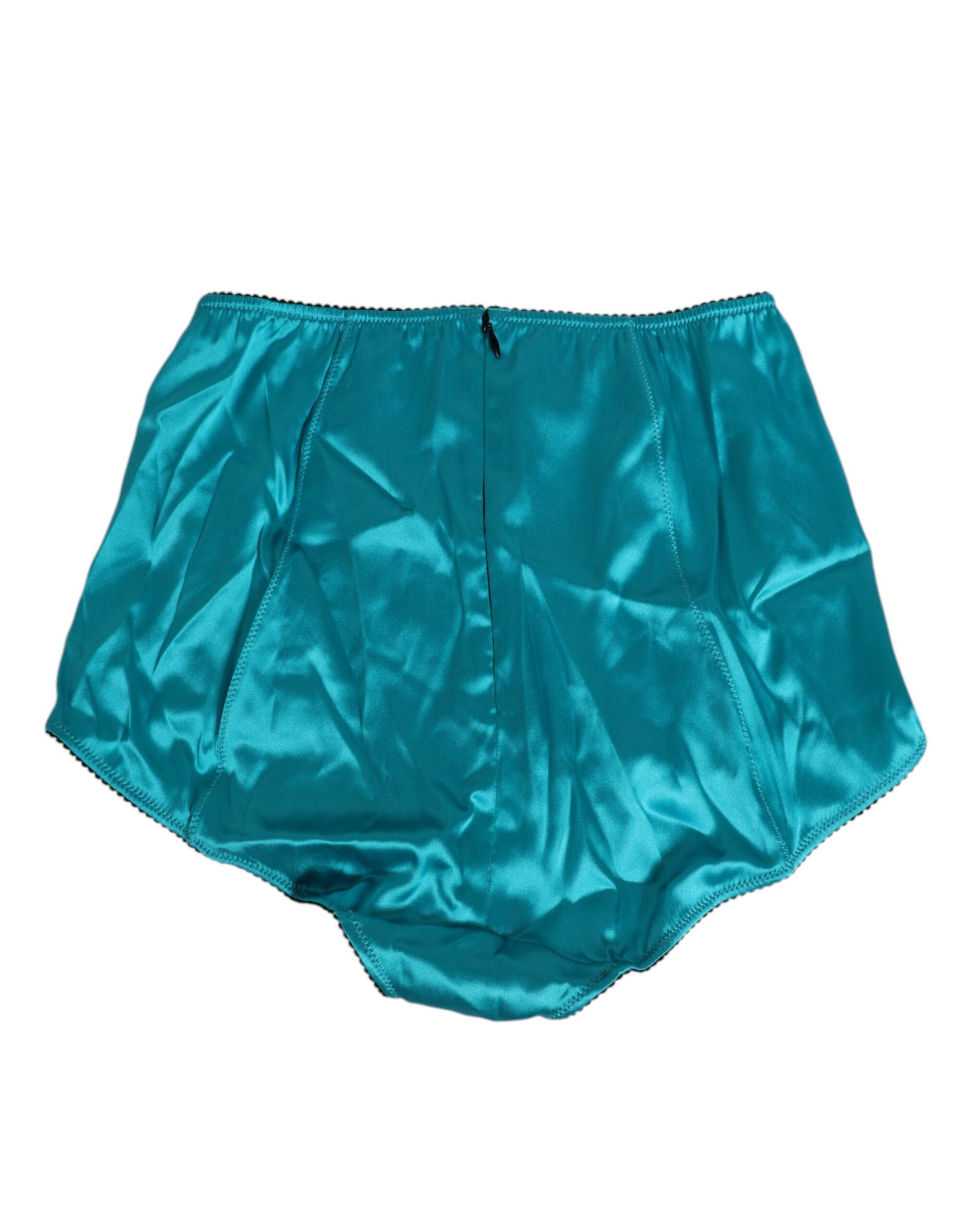 Dolce & Gabbana Aqua Green Satin High-Waist Briefs Underwear | Regal Royce