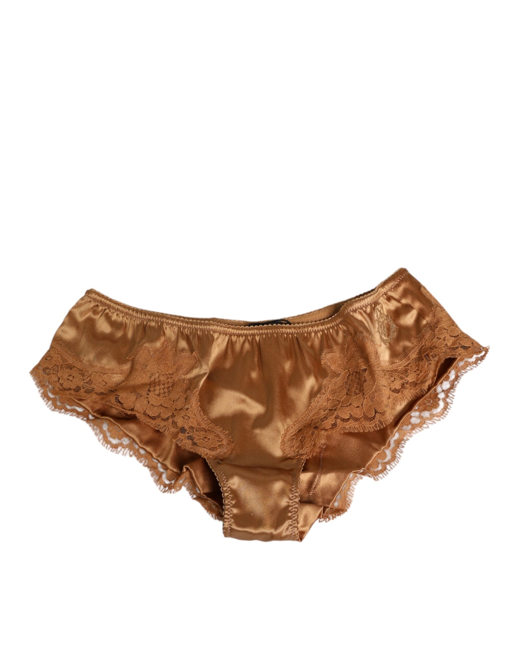 Dolce & Gabbana Brown Lace Silk Satin Slip Panties Underwear | Regal Royce
