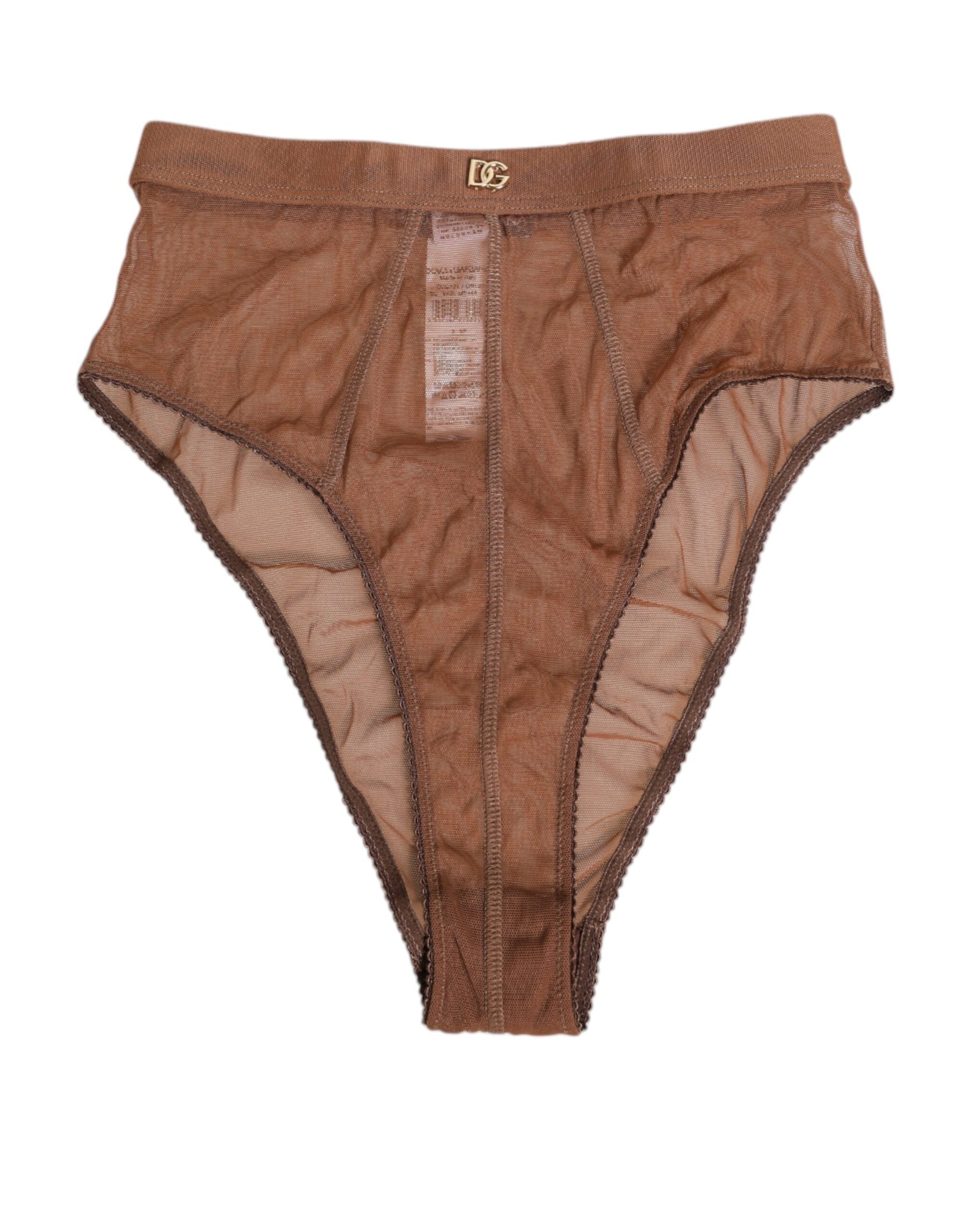 Dolce & Gabbana Brown Sheer Mesh High Waist Briefs Underwear | Regal Royce