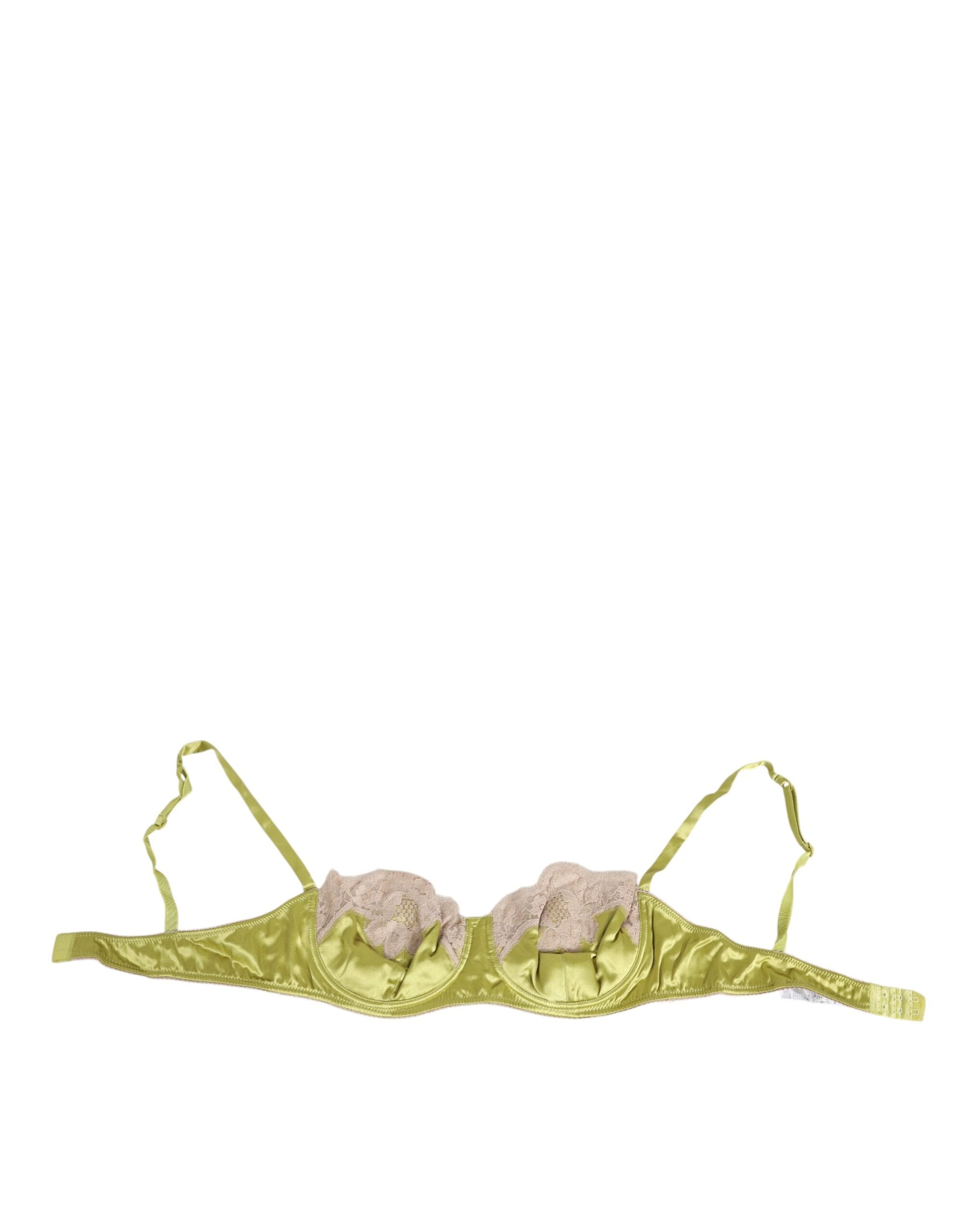 Dolce & Gabbana Lime Green Silk Satin Lace Padded Balconnet Underwear | Regal Royce