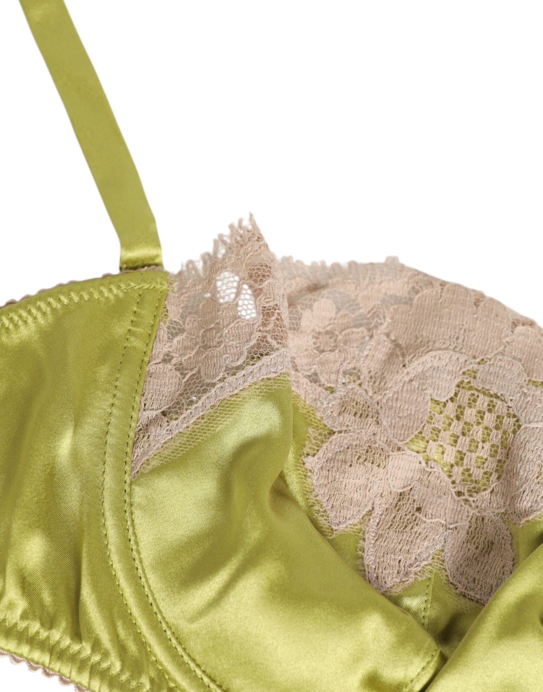 Dolce & Gabbana Lime Green Silk Satin Lace Padded Balconnet Underwear | Regal Royce